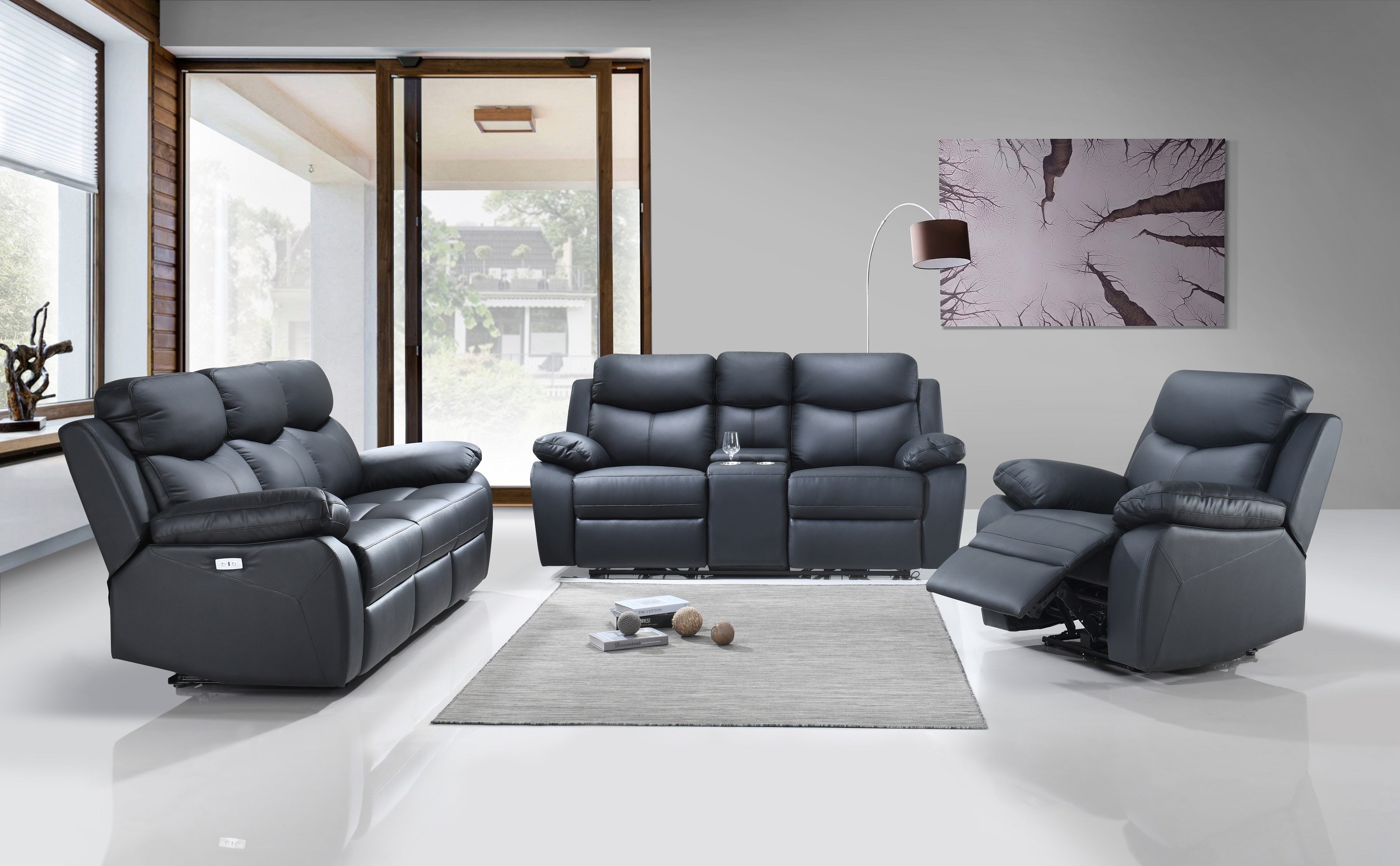 Charcoal Leather Power Reclining Sofa & Loveseat Set – IF-8120 (Leather Match-Power)