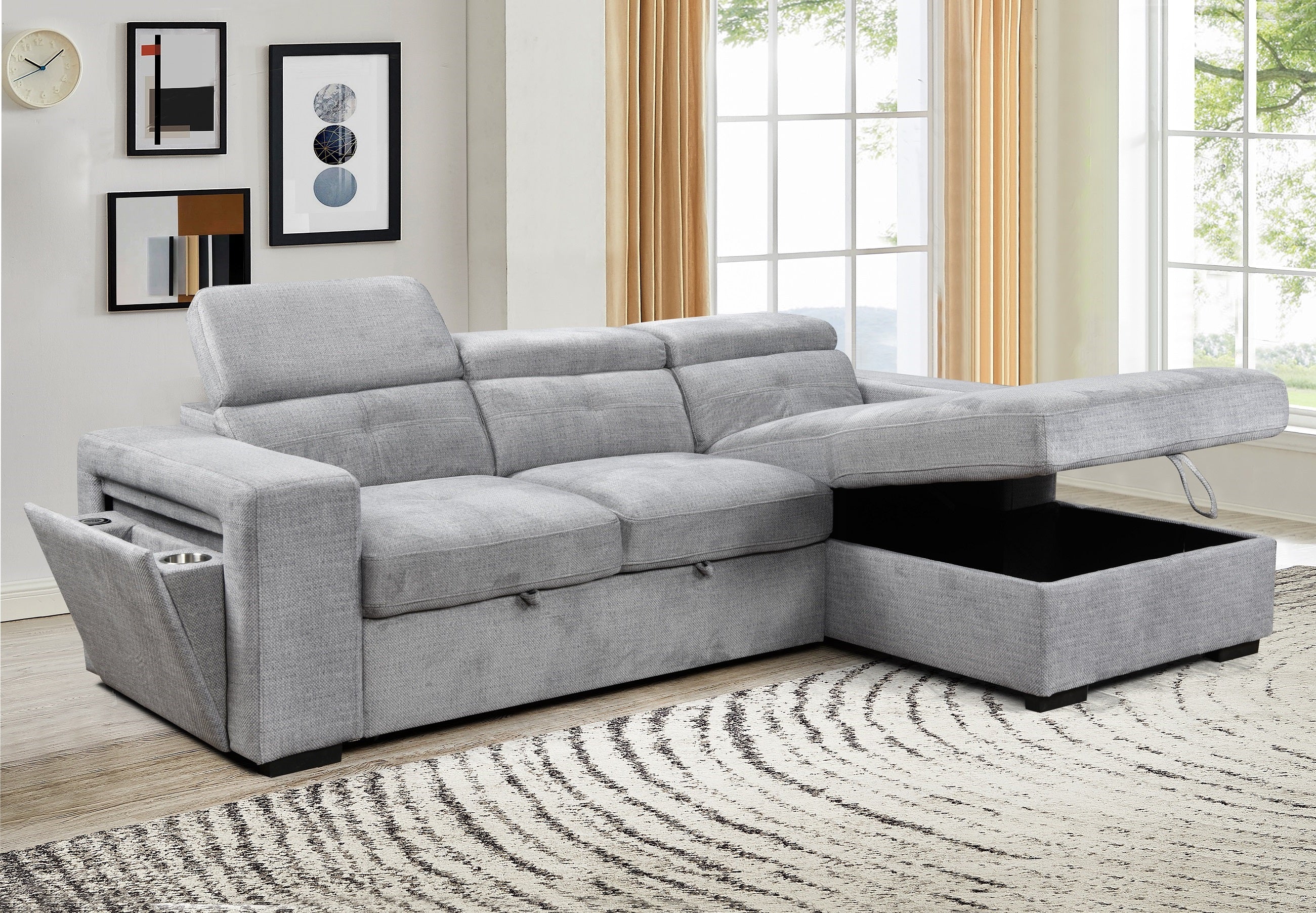 Light Grey Tufted U-Shape Sectional Sofa with Storage – IF-9081 RHF