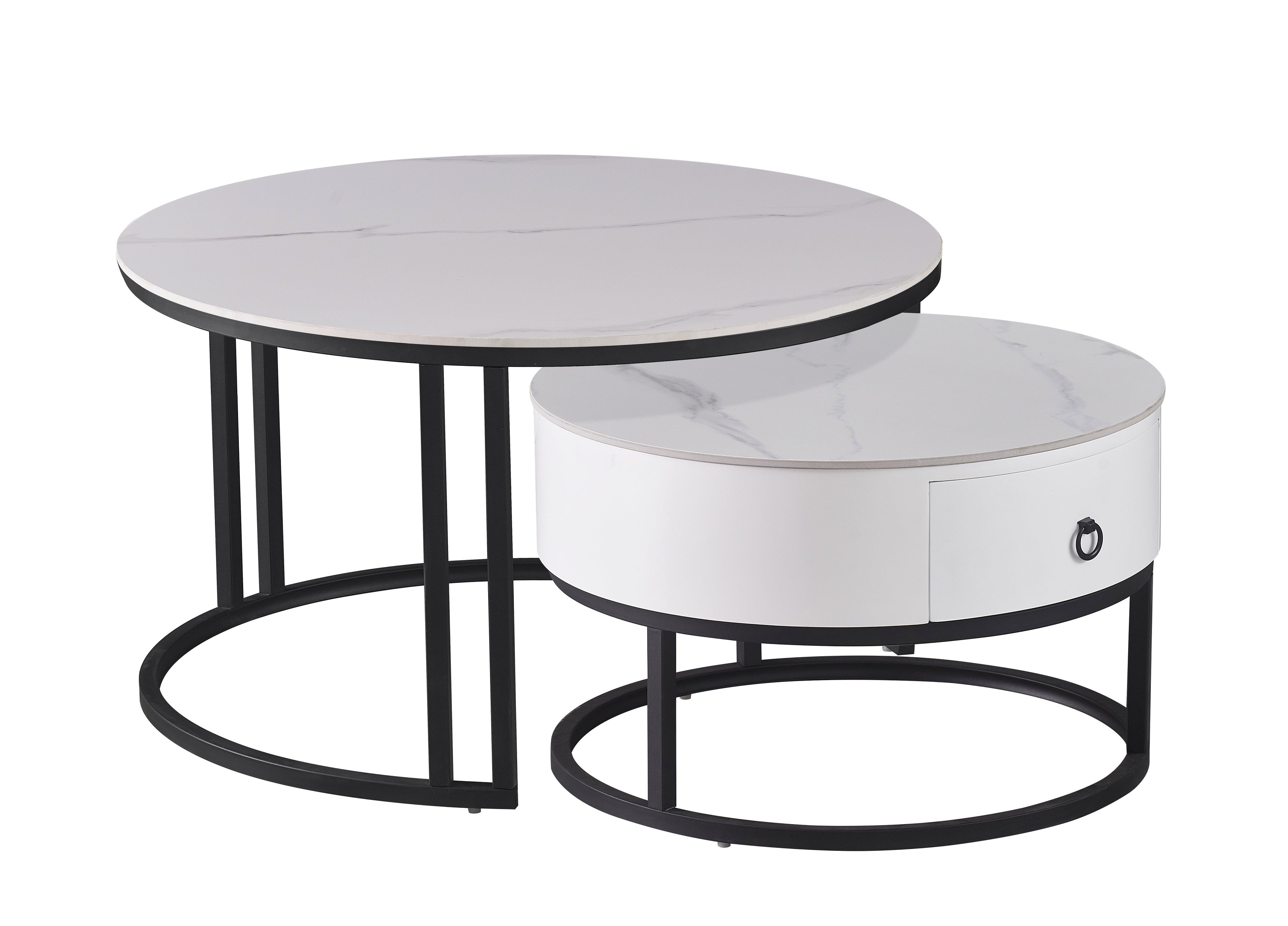 Calacatta White Stone Top With Black Steel Base Coffee / Side Table – IF-2669