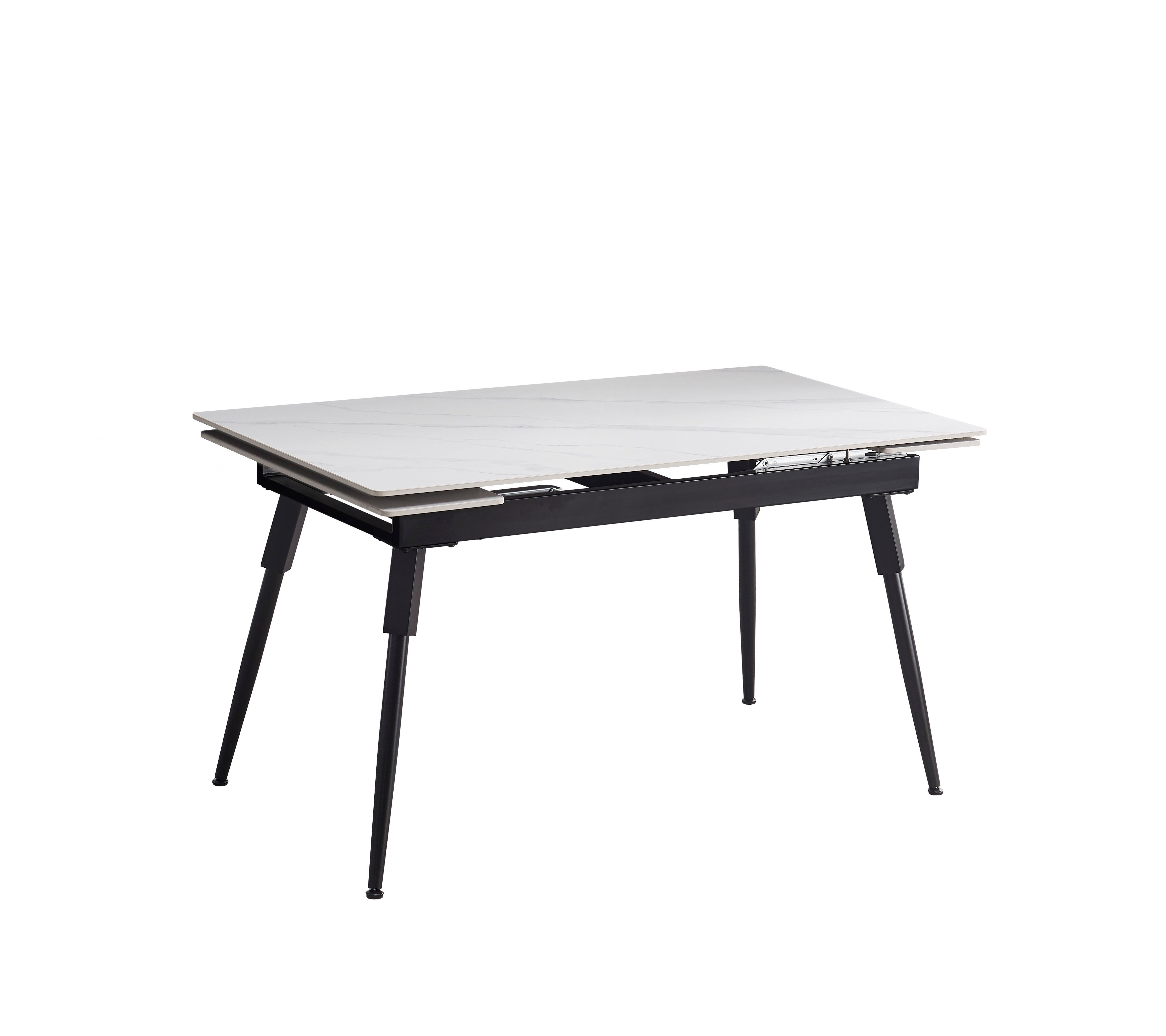 Extension Table: Sintered Stone White Marble Top With Black Steel Legs Dinette Set – T-1818 C-1817