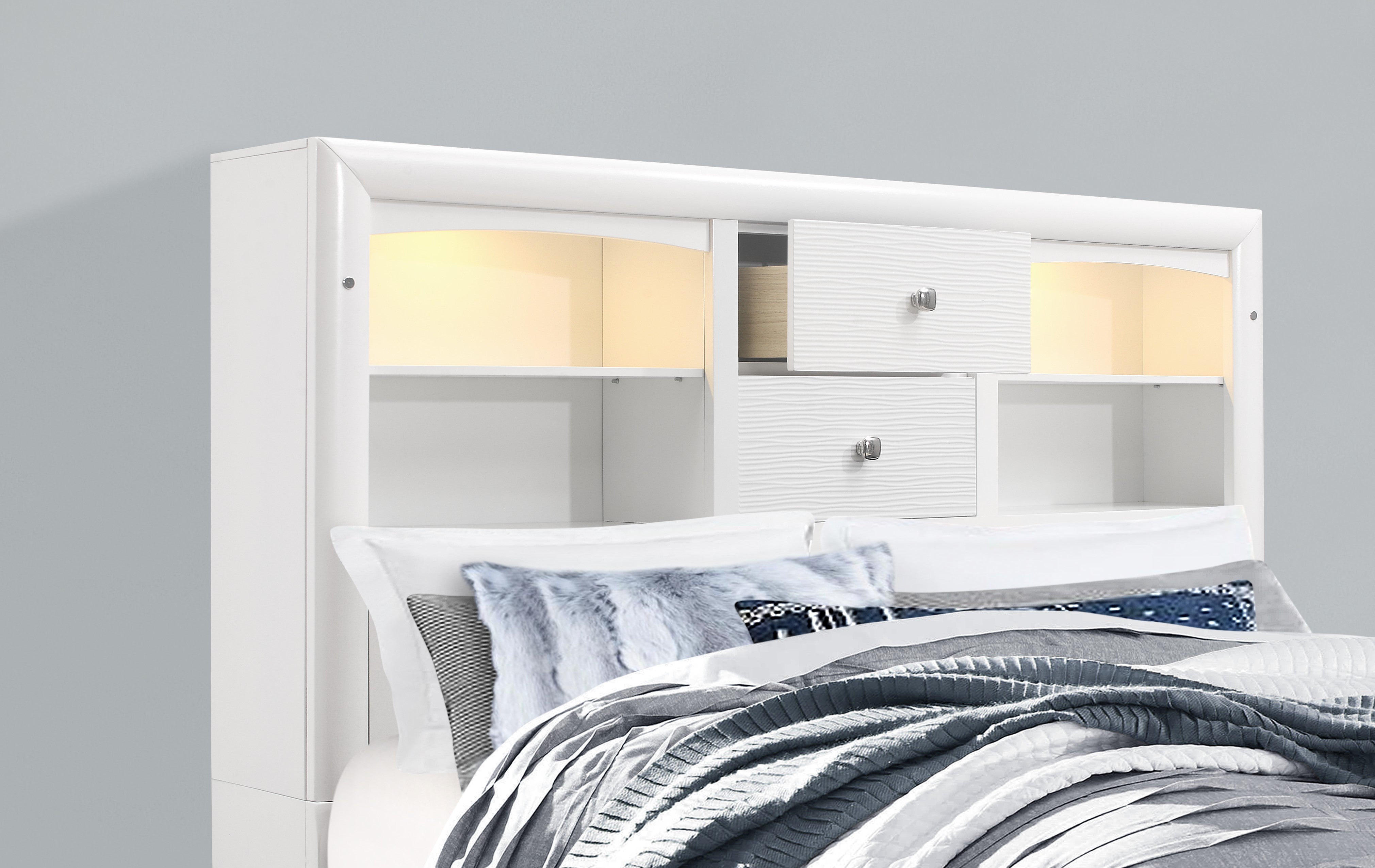 Jordyn White Bookcase Headboard Bedroom Set with Storage – Jordyn (White)
