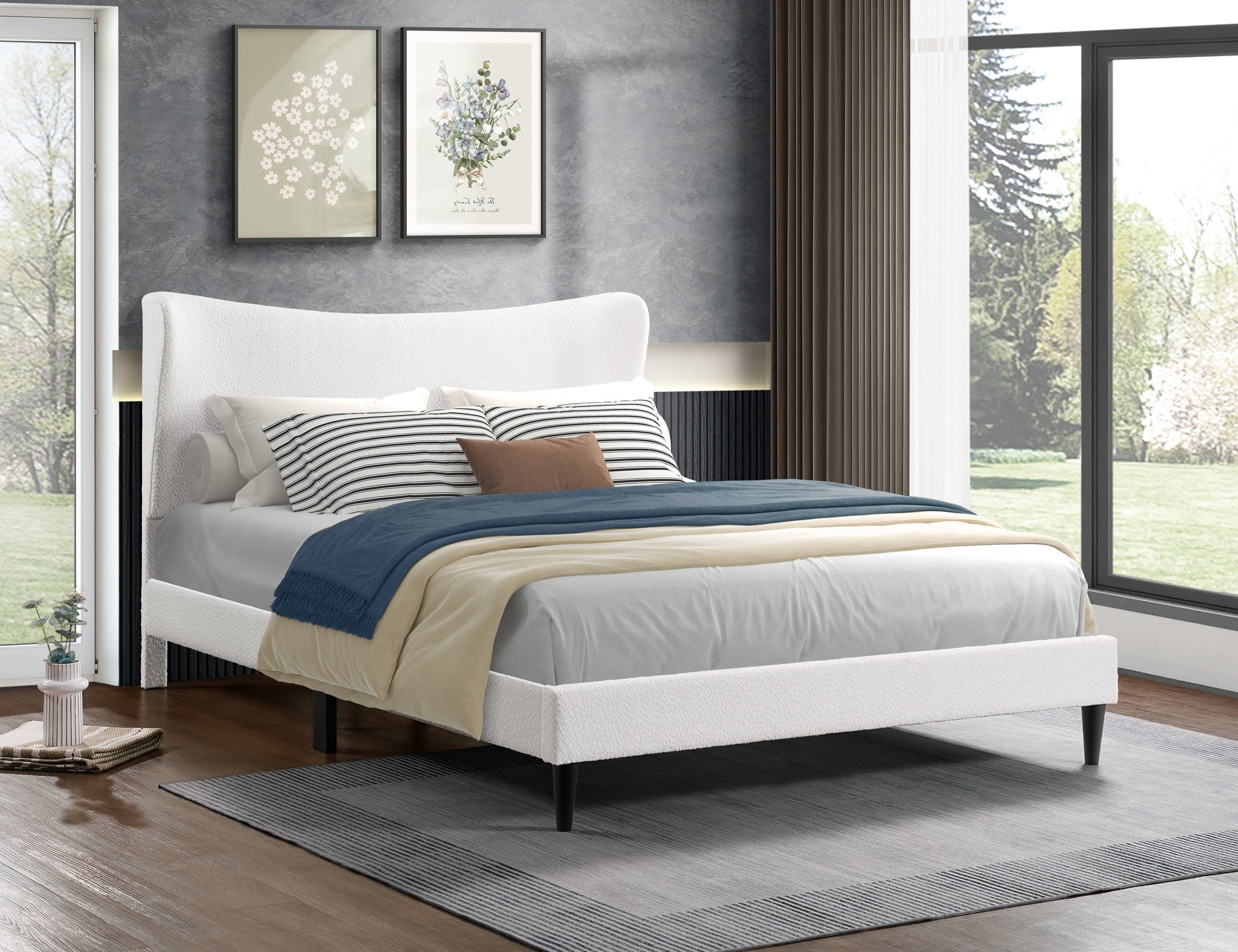 White Tufted Sleigh-Style Bed – IF-5585