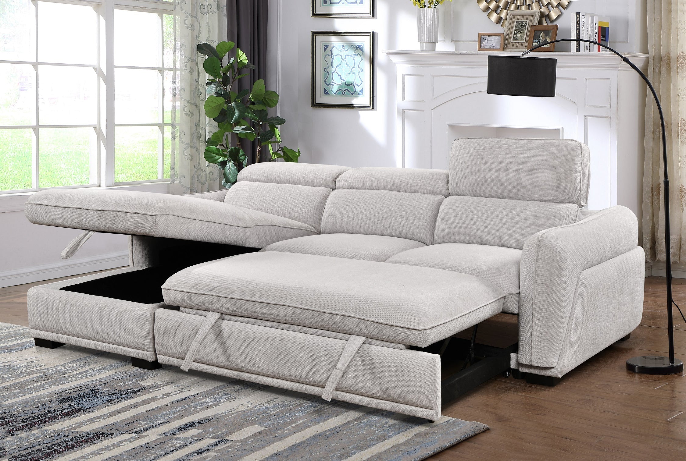 Ivory Sleeper Sectional Sofa with Storage Chaise – IF-9005 LHF