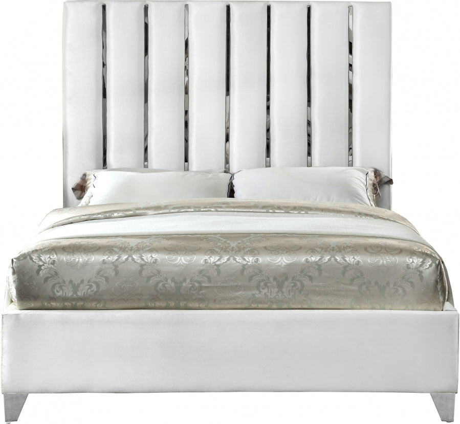 Ivory Velvet Channel-Tufted Bed – IF-5622