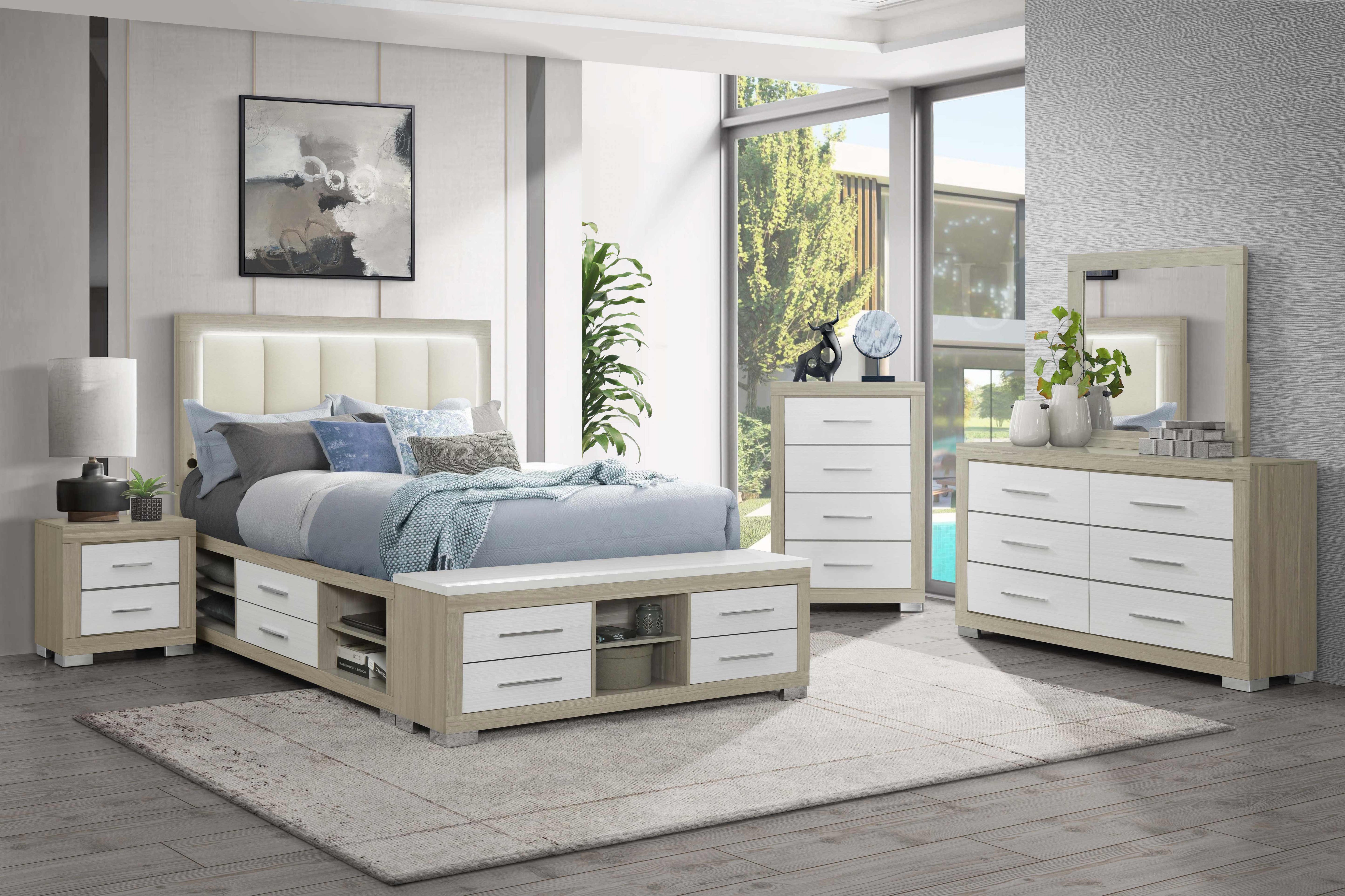 Platform Bed (No Box Required) Bedroom Set – Emma (Natural-White)