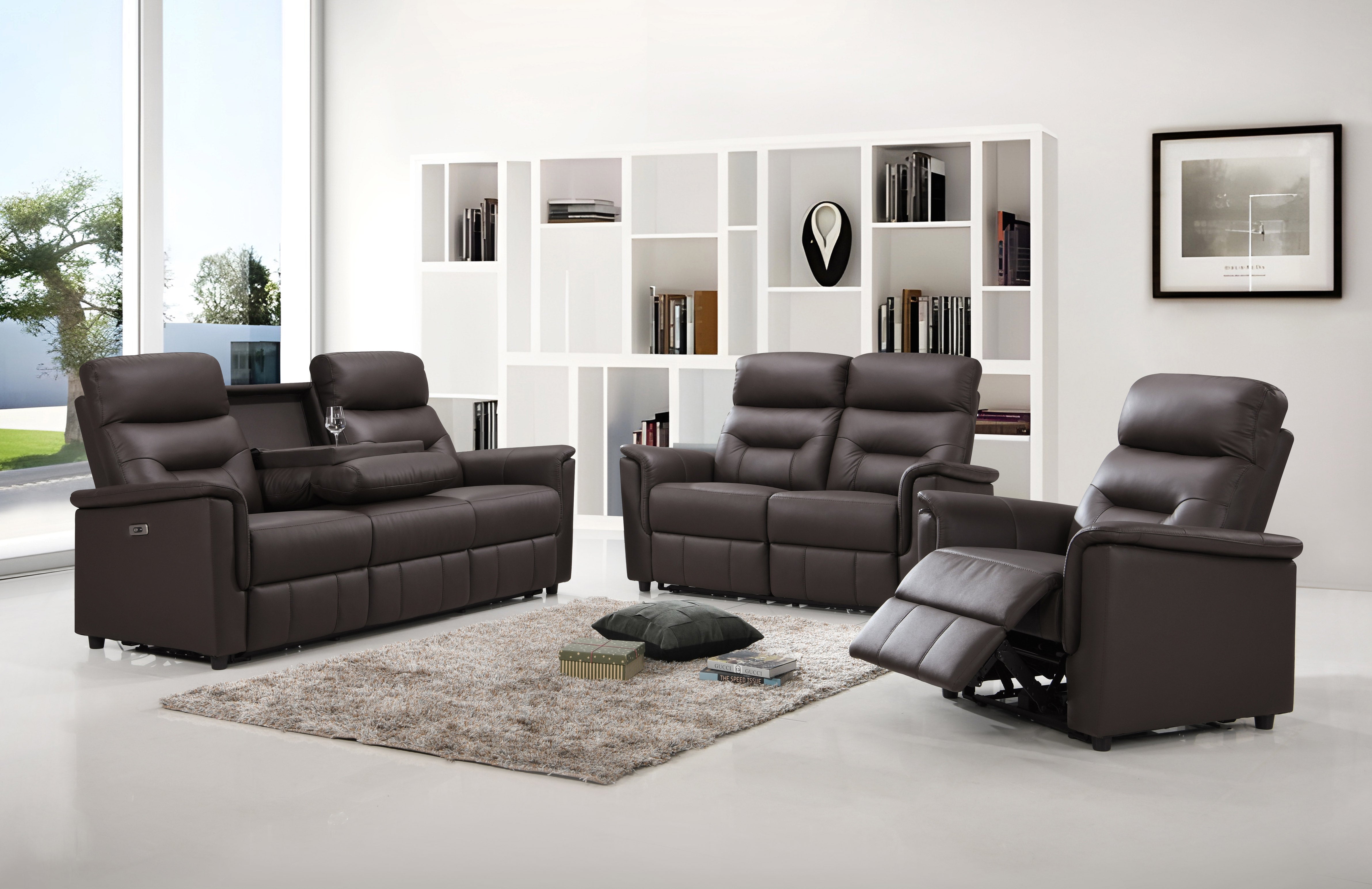 Charcoal Leather Power Reclining Sofa Set with Console – IF-8140 (Leather Match-Power)