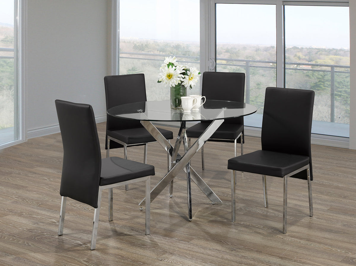 10mm Tempered Clear Glass with Chrome Legs Dinette Set – T-1447 C-5063