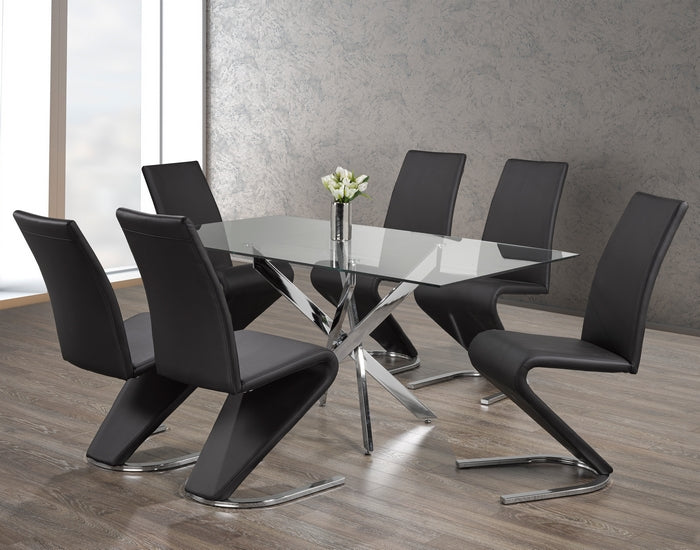 Chairs: ‘Z’ Shaped Black PU With Chrome Dinette Set – T-1448 C-1785