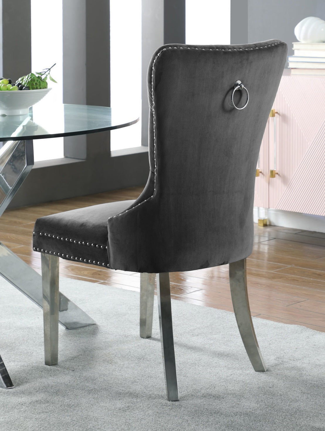 Grey Velvet/ Polished Chrome Accent Chair – C-1260