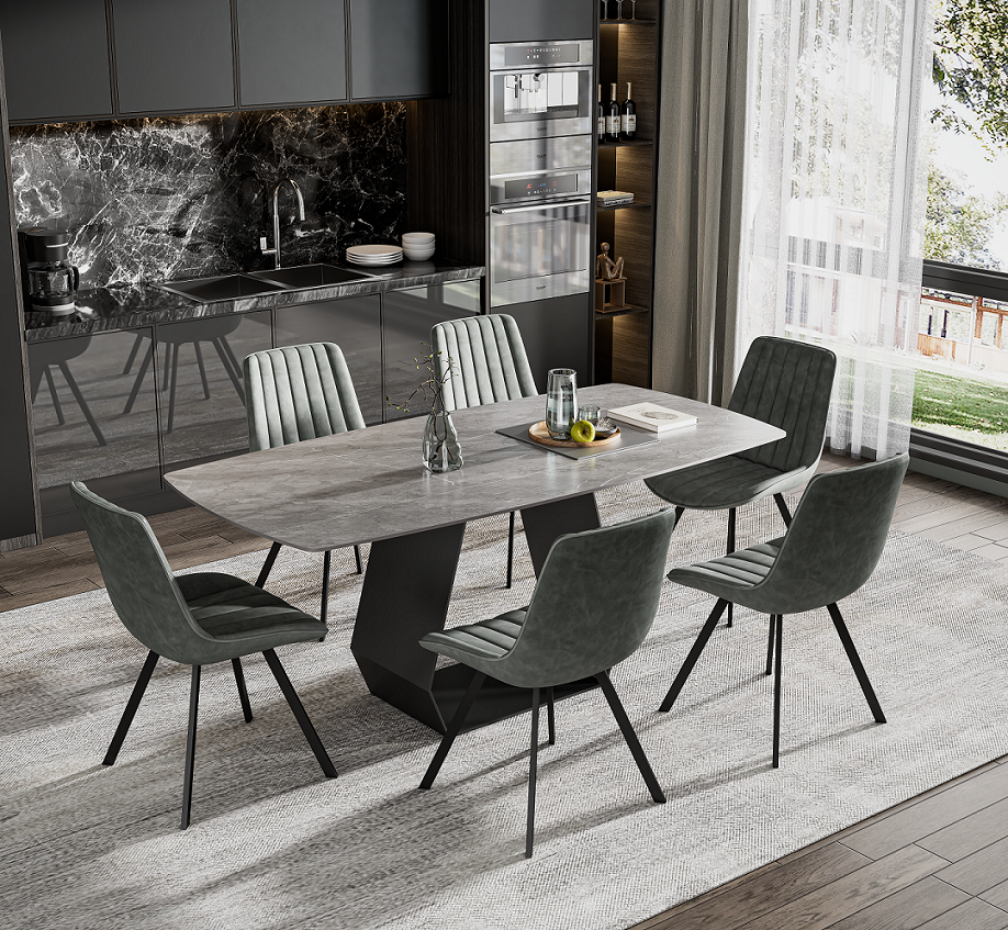 Chairs: Soft Grey PU, Black Steel Legs Dinette Set – T-1560 C-1561