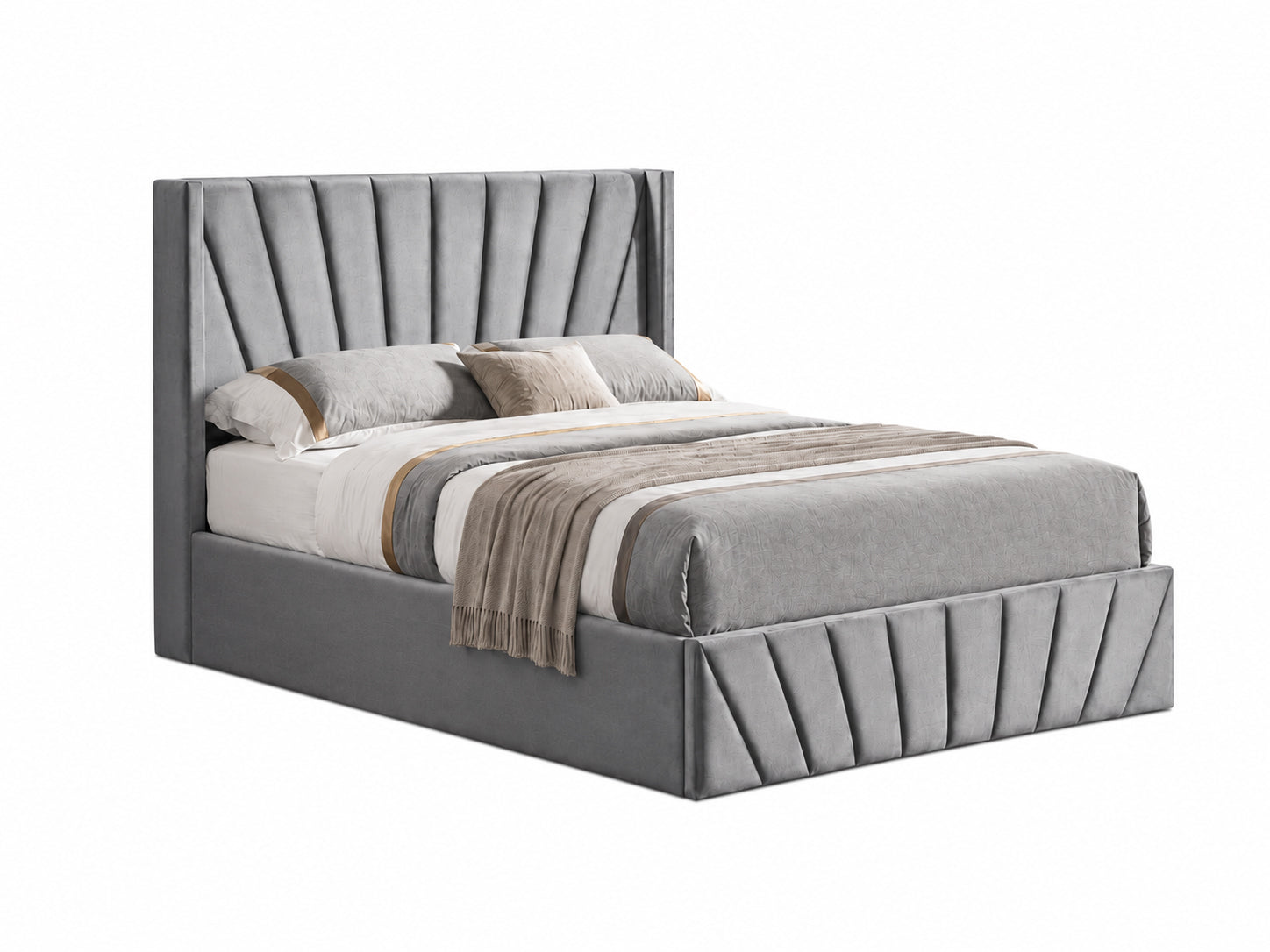 Grey Channel-Tufted Storage Bed with Hydraulic Lift – IF-5870