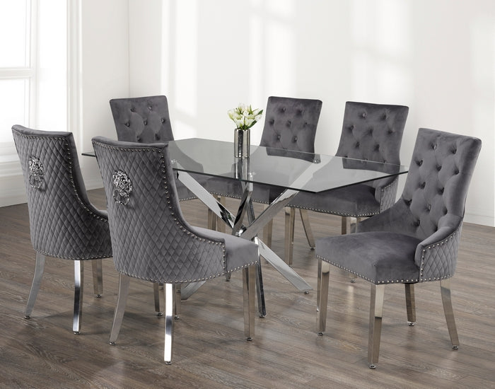 Grey Velvet/ Polished Chrome Dinette Set – T-1448 C-1250