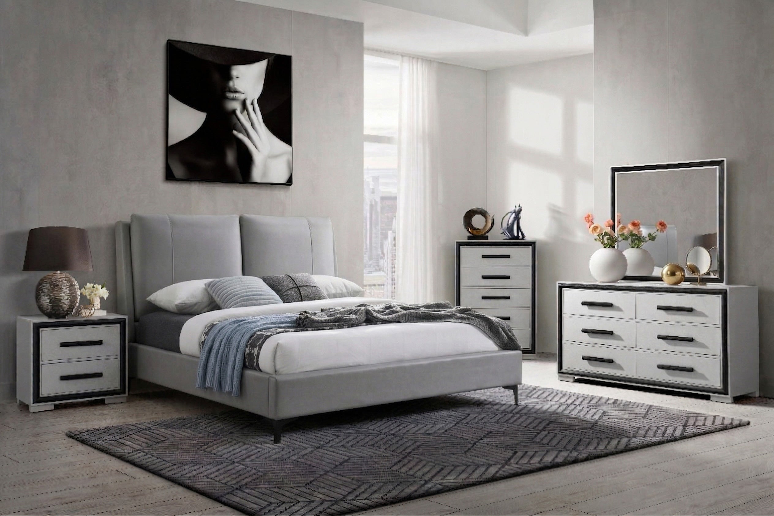 Amelia Black Upholstered Bedroom Set with Tall Tufted Headboard – 5340-Amelia-Black