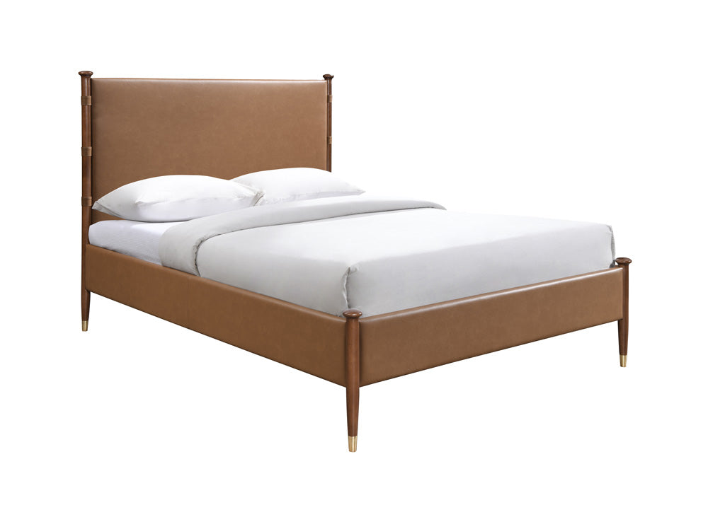 Cognac Brown Wood Platform Bed – IF-5125