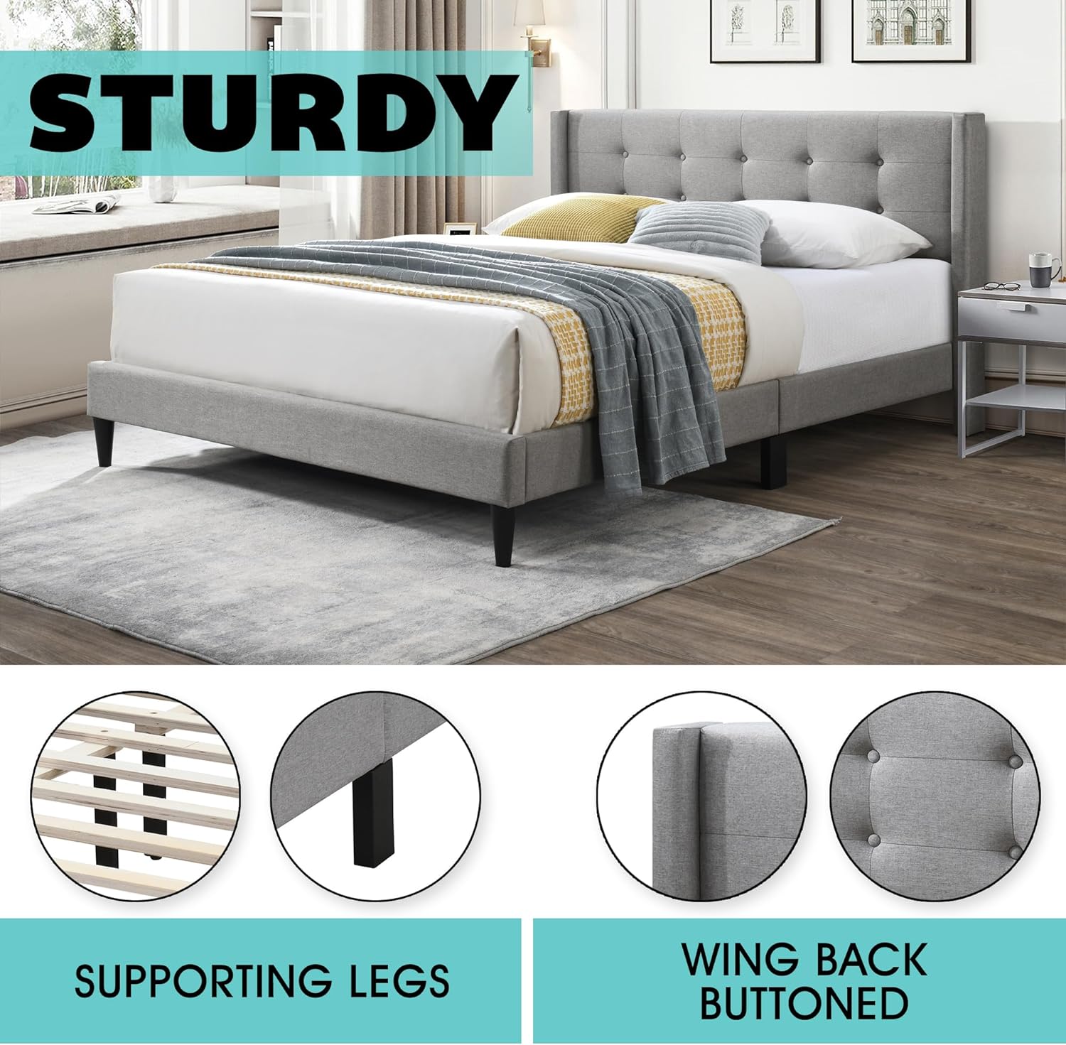 Grey Tufted Upholstered Bed – IF-5270