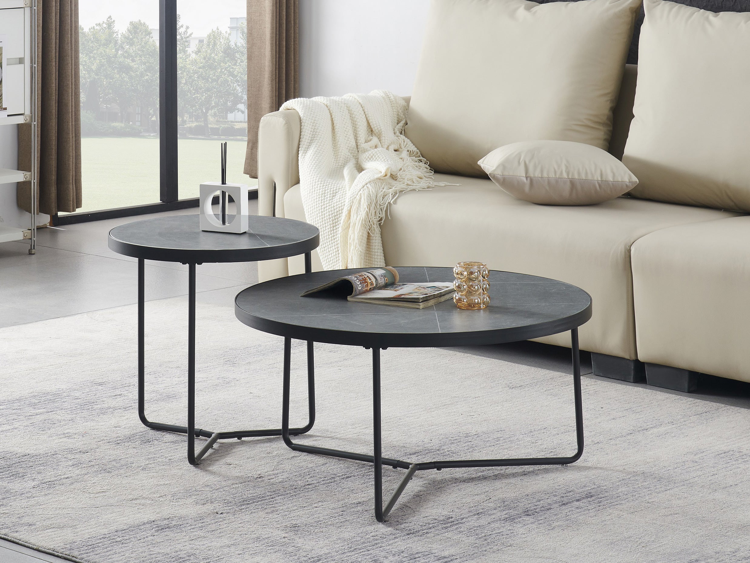 Sintered Stone Armani Grey Marble Top With Black Steel Base Coffee / Side Table – IF-2621