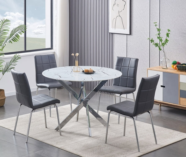 Chairs: Grey PU Cushion Seats with Chrome Legs Dinette Set – T-1445 C-1762