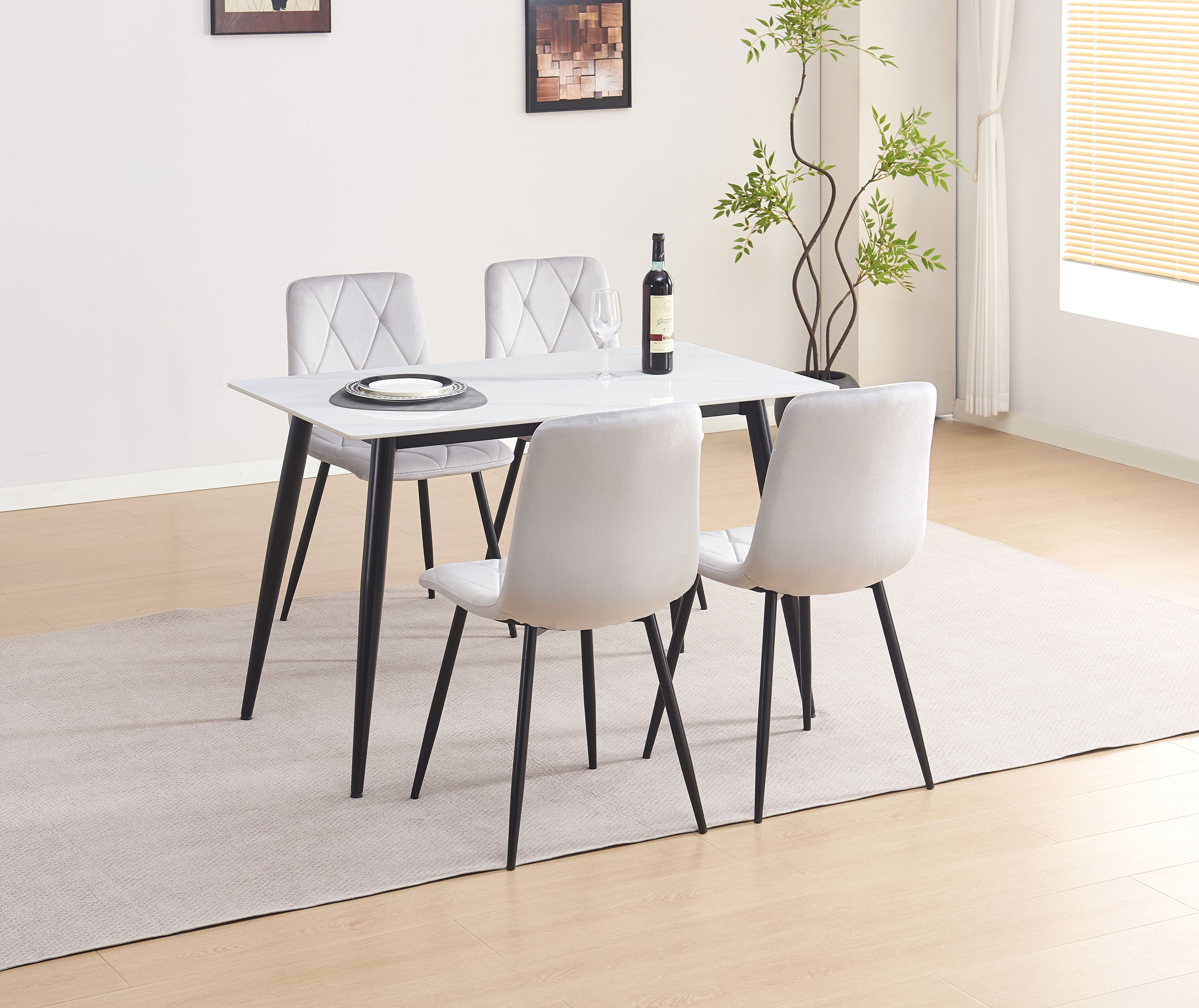 Upholstered in Soft Light Grey Velvet Dinette Set – T-1630 C-1631