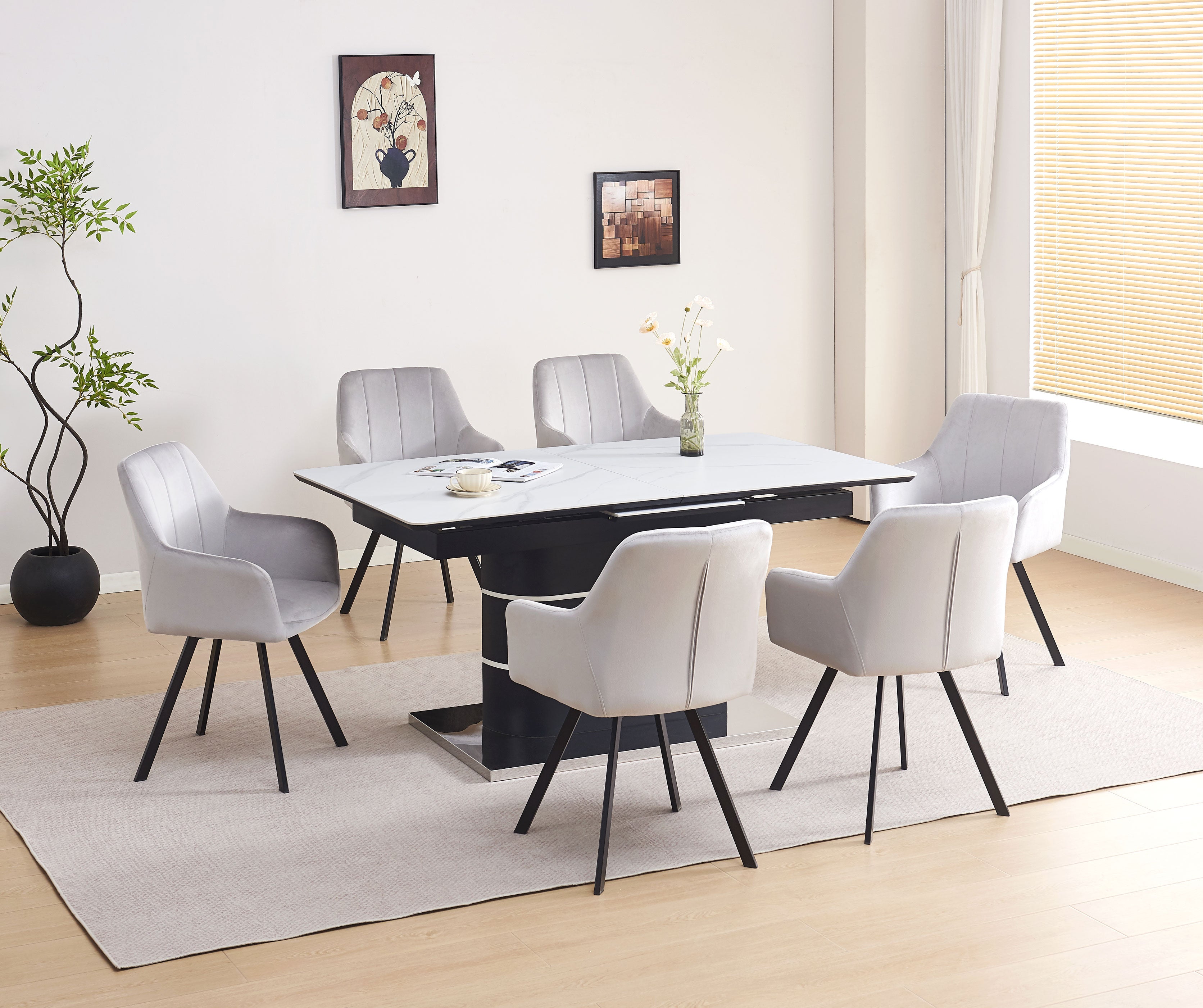 Upholstered in soft light grey velvet Dinette Set – T-1410 C-1411
