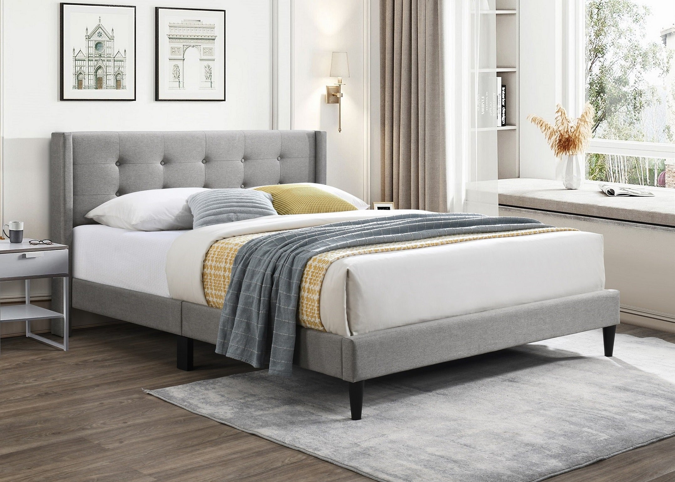 Grey Tufted Upholstered Bed – IF-5270