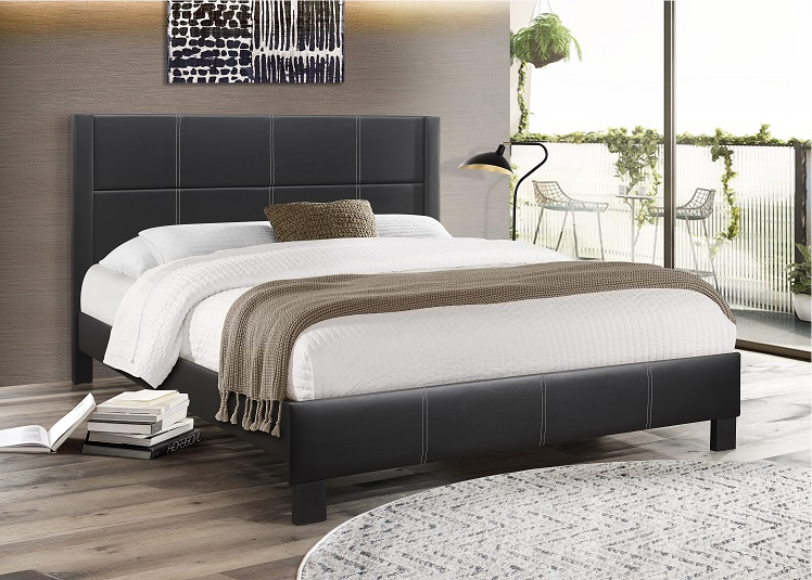 Black Faux Leather Platform Bed – IF-5350