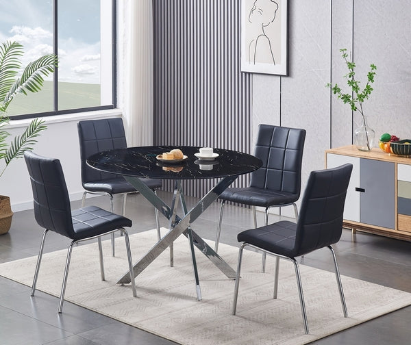 Chairs: Black PU Cushion Seats with Chrome Legs Dinette Set – T-1446 C-1760