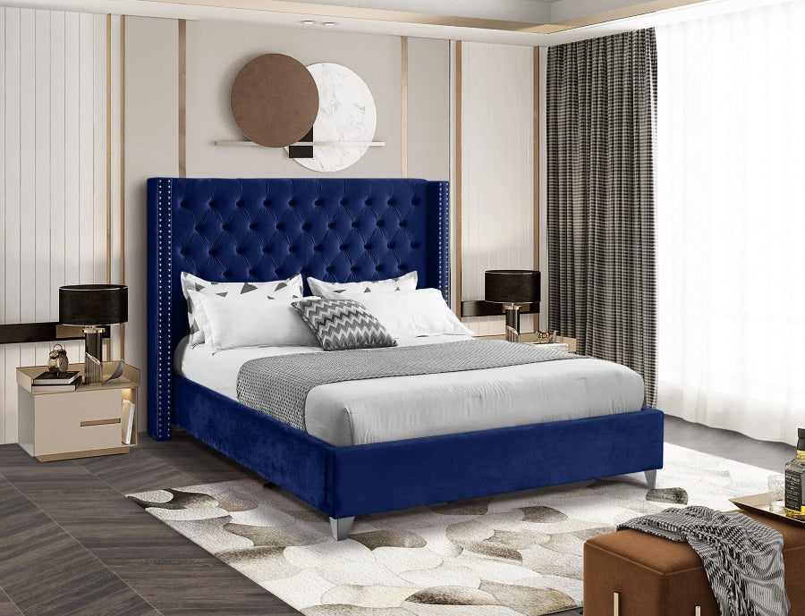 Rich Blue Velvet Fabric Bed – IF-5891