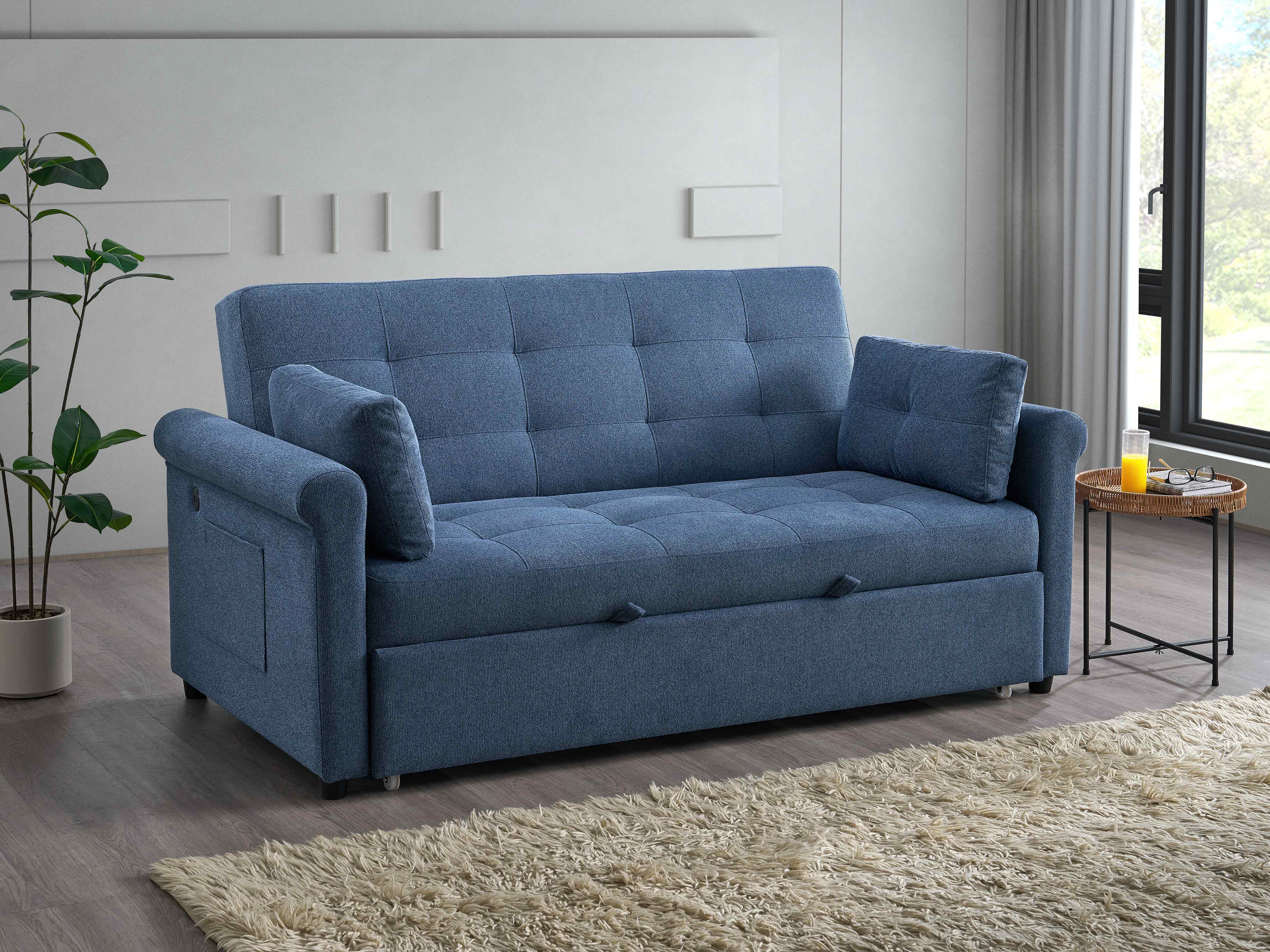Blue Tufted Pull-Out Sofa Bed – IF-9047 (64")