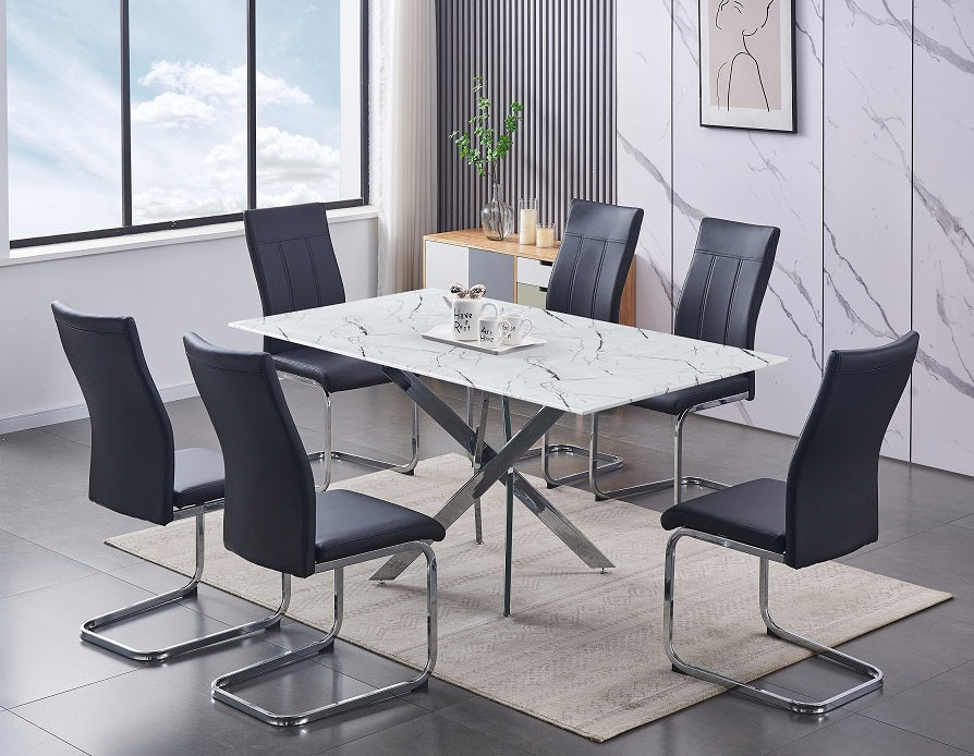 Chairs: Black PU Cushion Seats with Chrome Legs Dinette Set – T-1442 C-1877