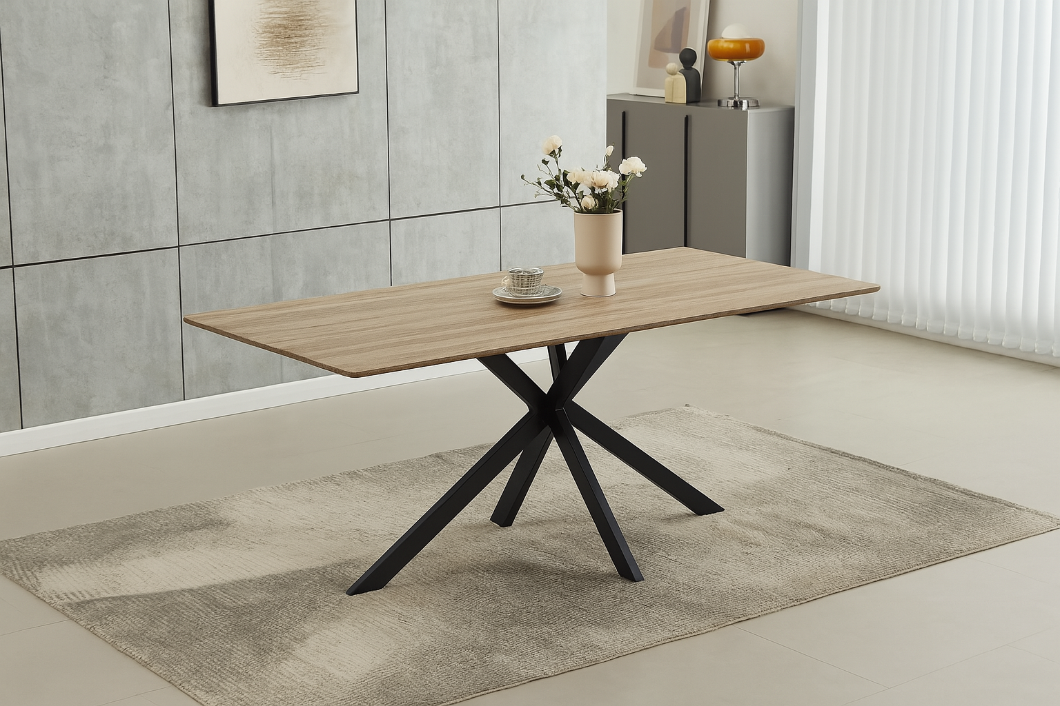 Table: Wood Top With Black Steel Legs Dinette Set – T-1510 C-1511