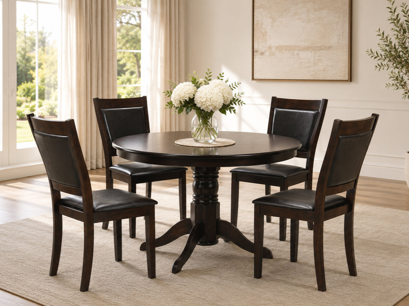 Round pedestal table with traditional styling Dinette Set – T-1060 C-1064