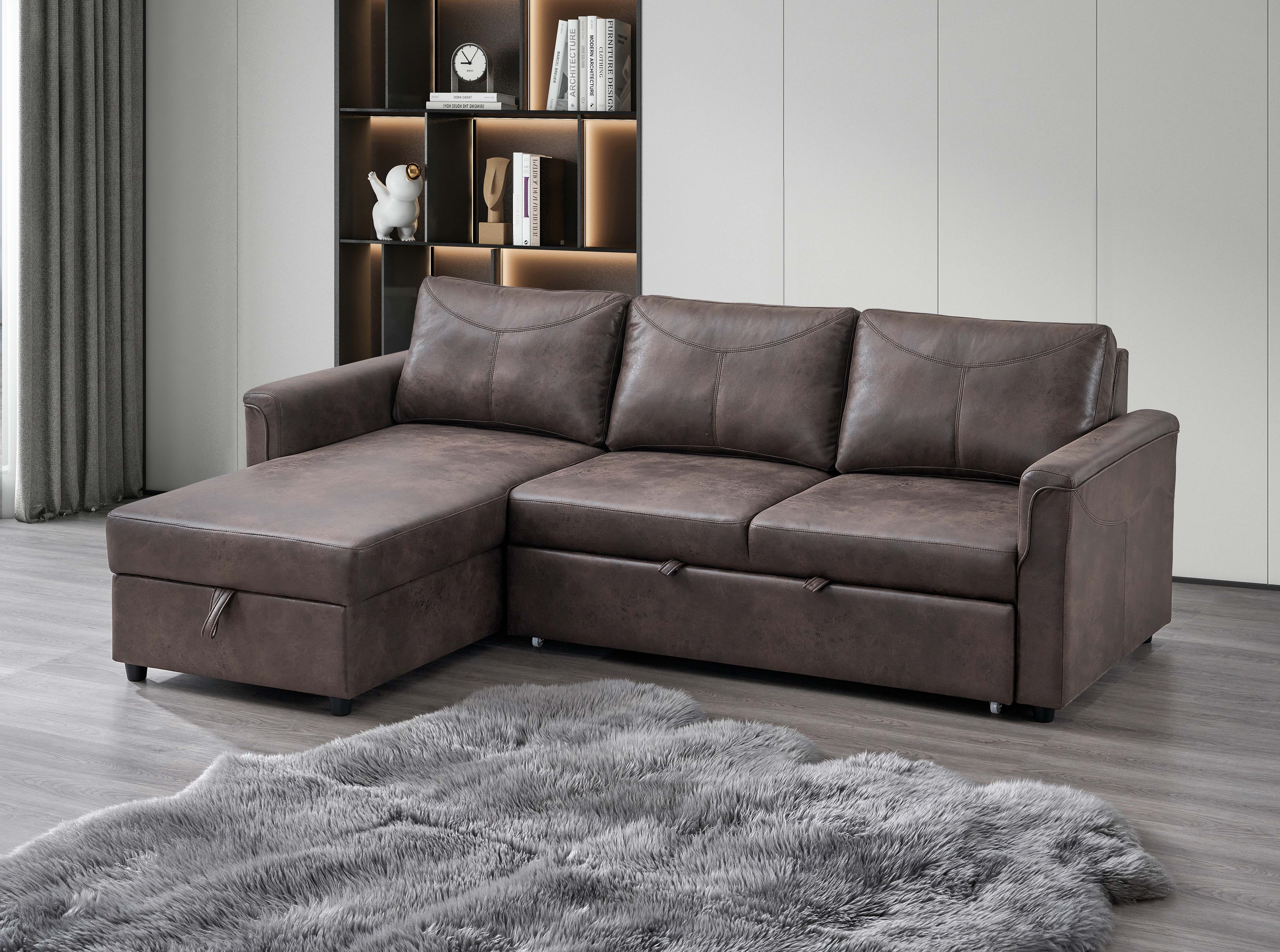 Brown Leather Sectional Sofa with Storage Chaise – IF-9075 LHF