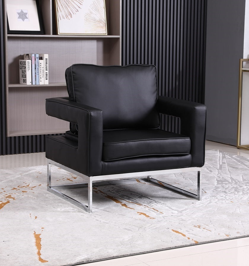 Black Leather Accent Chair with Chrome Legs – IF-6860