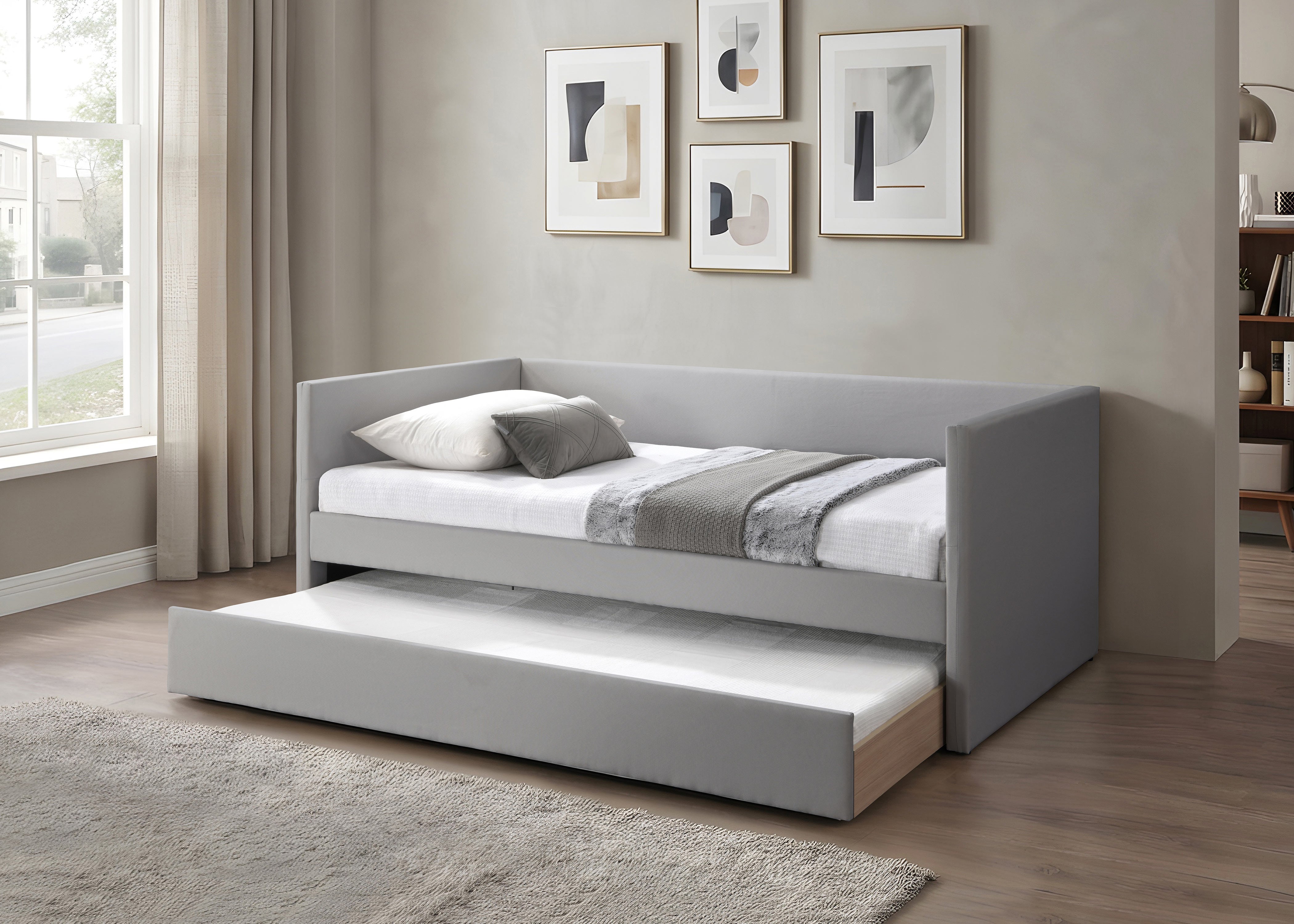 Grey Upholstered Daybed with Trundle – IF-306