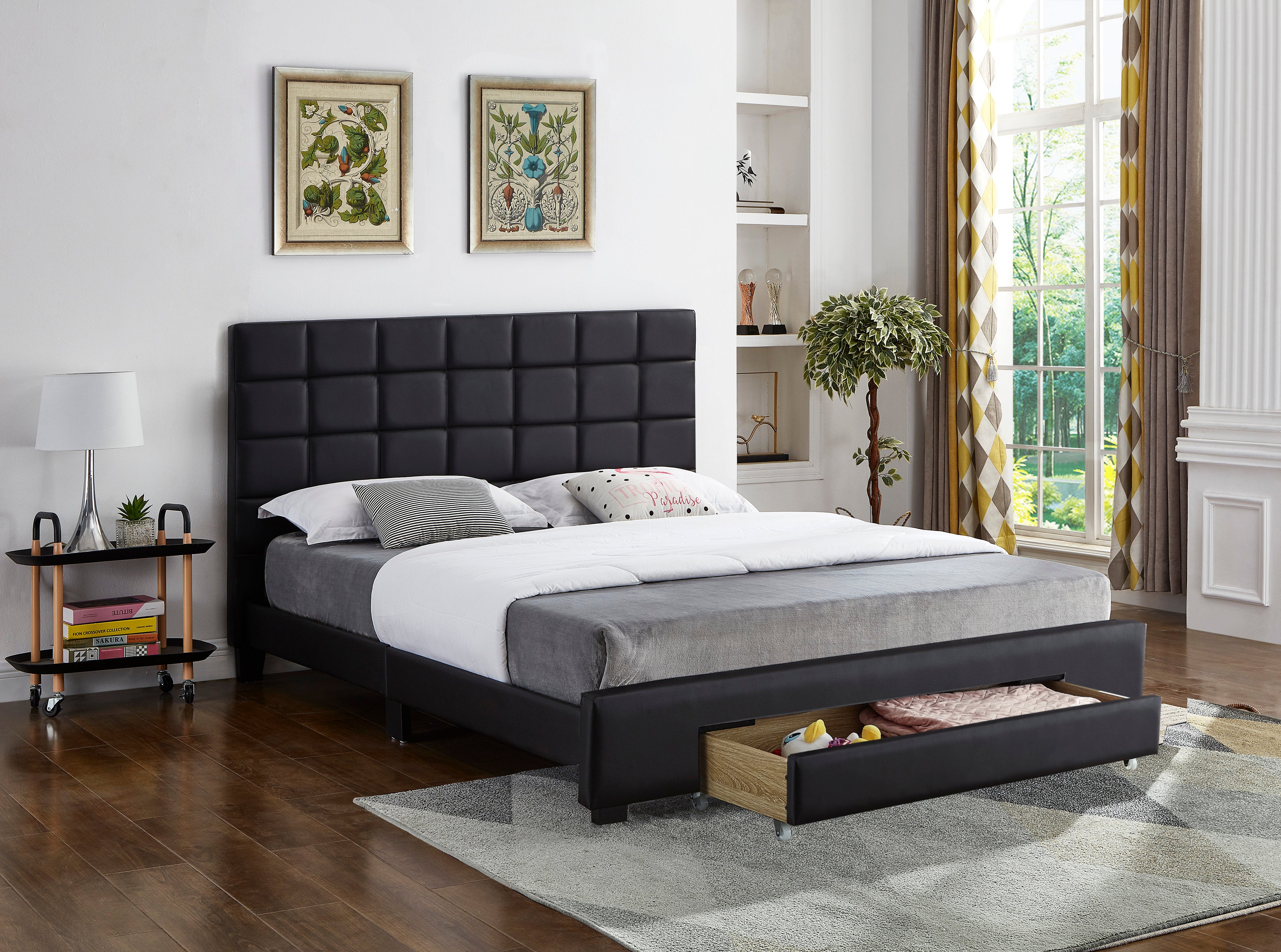 Black Tufted Platform Bed – IF-5490