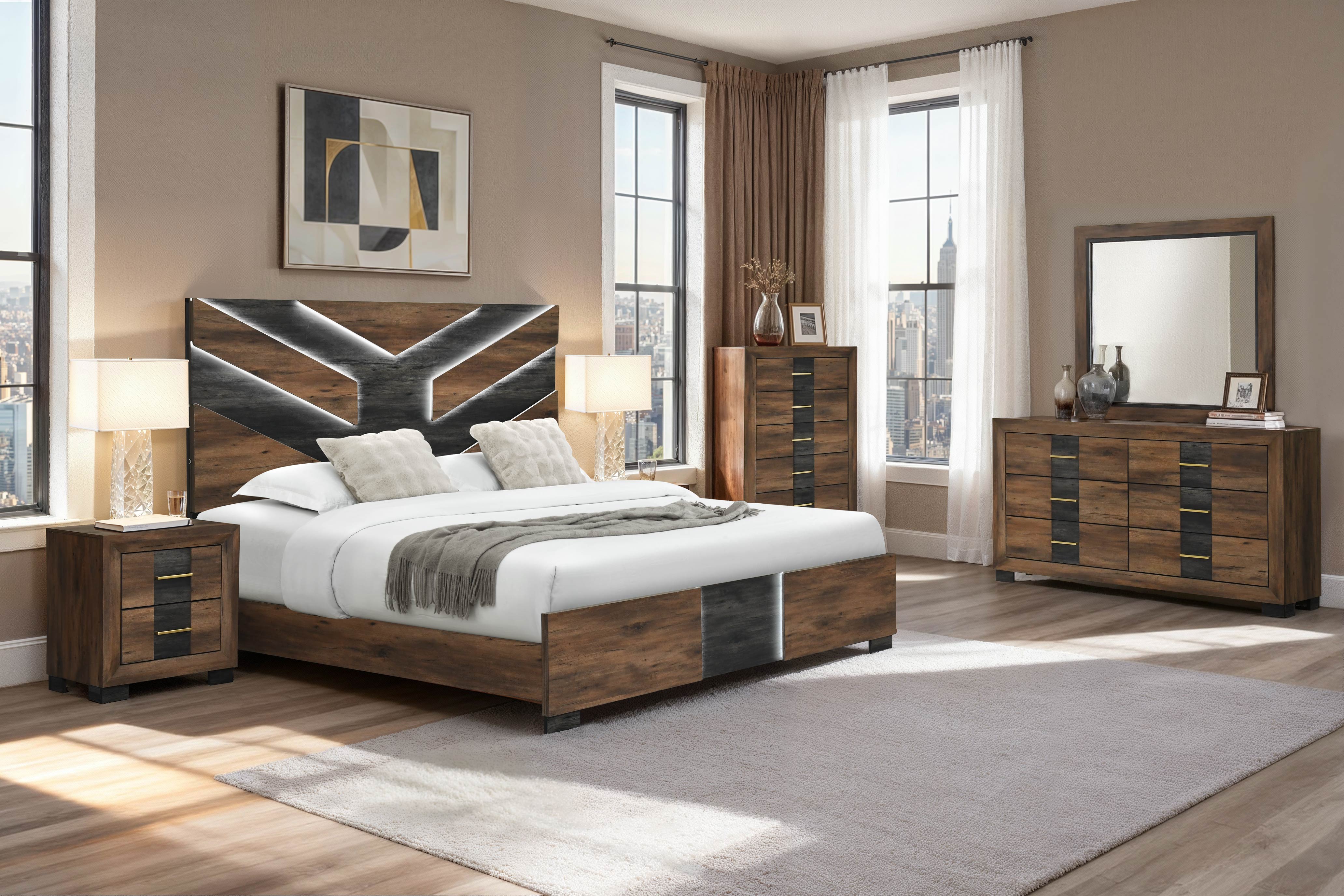 Matching mirror enhances the set while adding depth and balance to the overall design Bedroom Set...