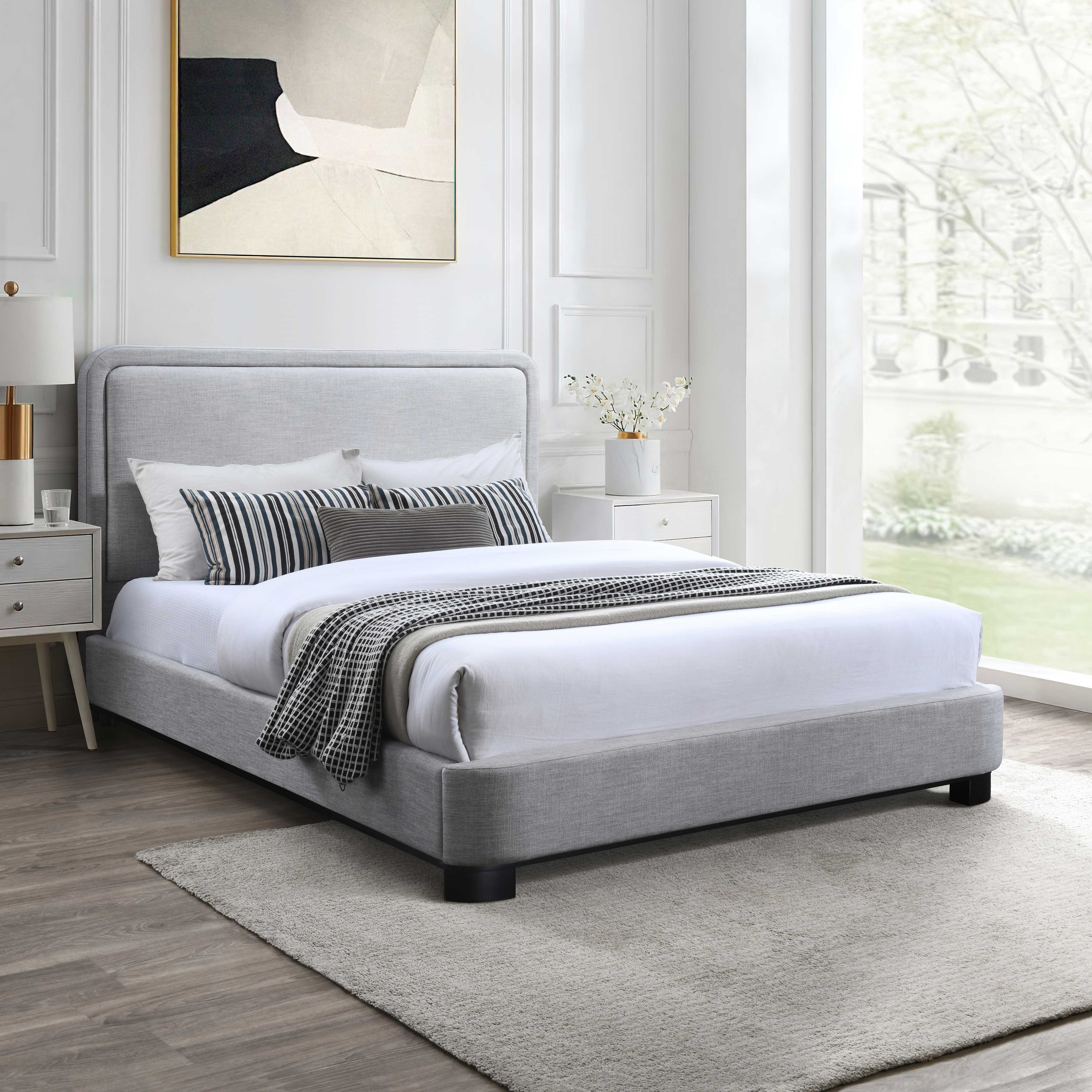 Light Grey Upholstered Platform Bed – IF-5911