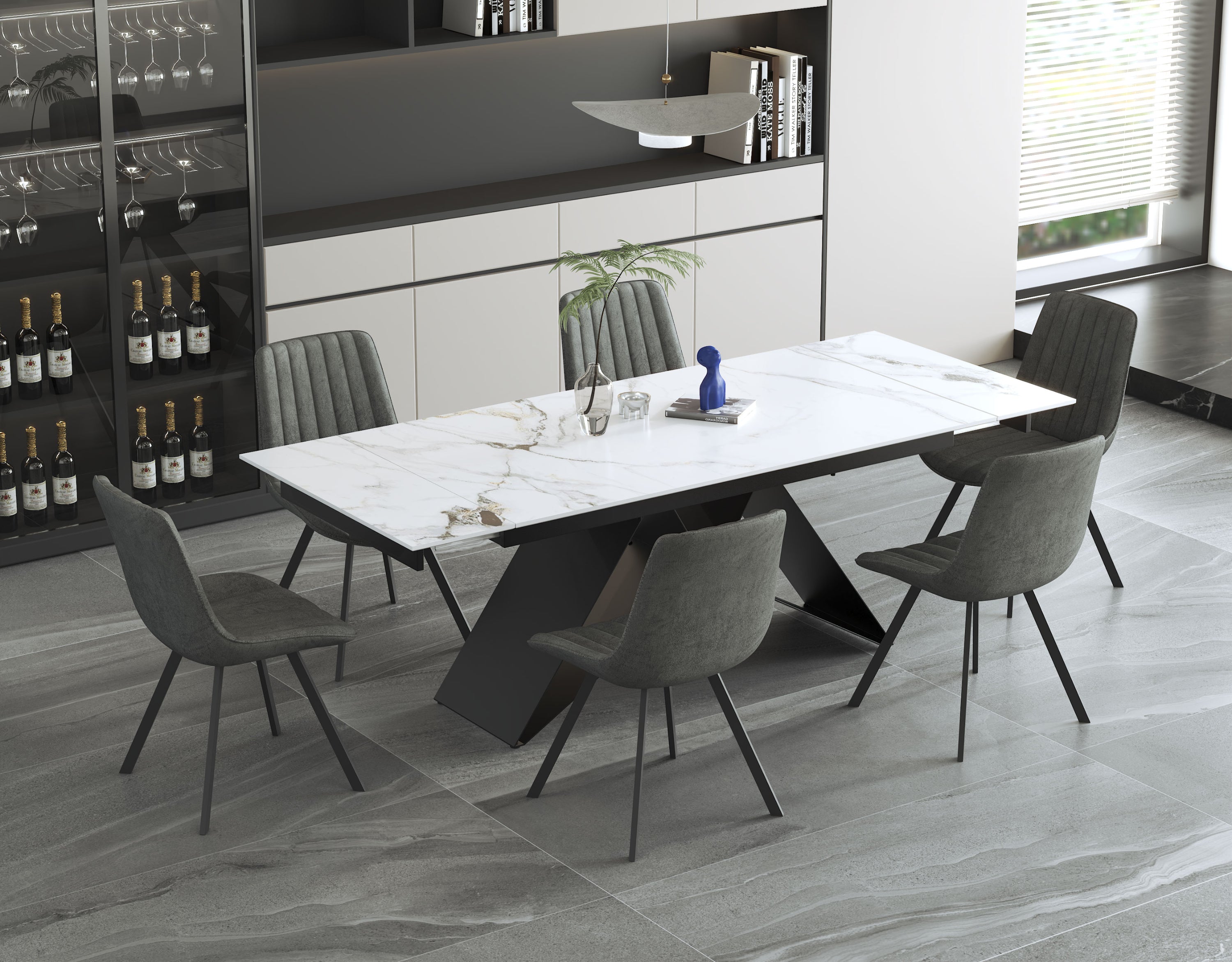 Sintered Stone Chanel Marble Top With X-Shape Black Steel Base Dinette Set – T-1545 C-1561