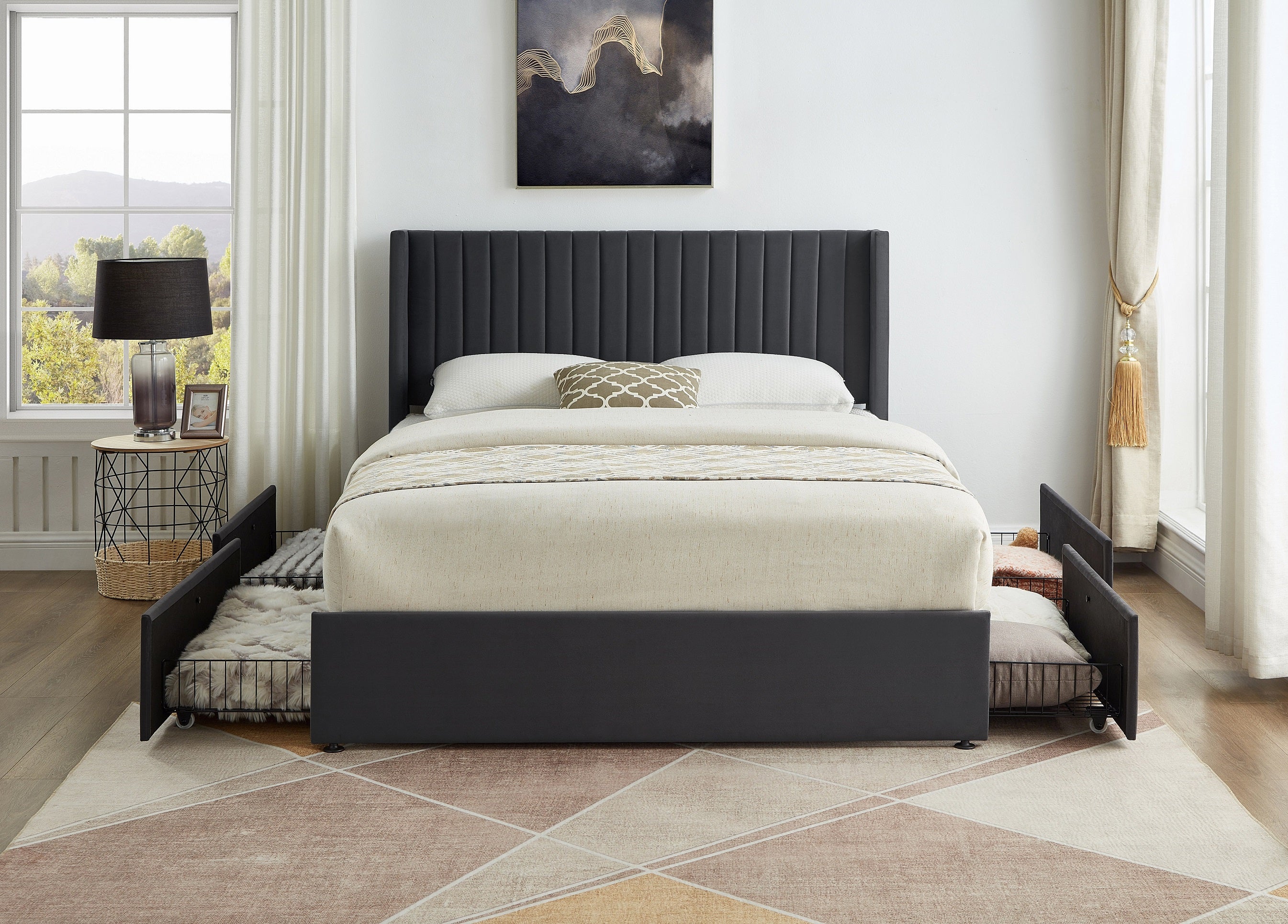 Charcoal Channel-Tufted Platform Bed – IF-5408