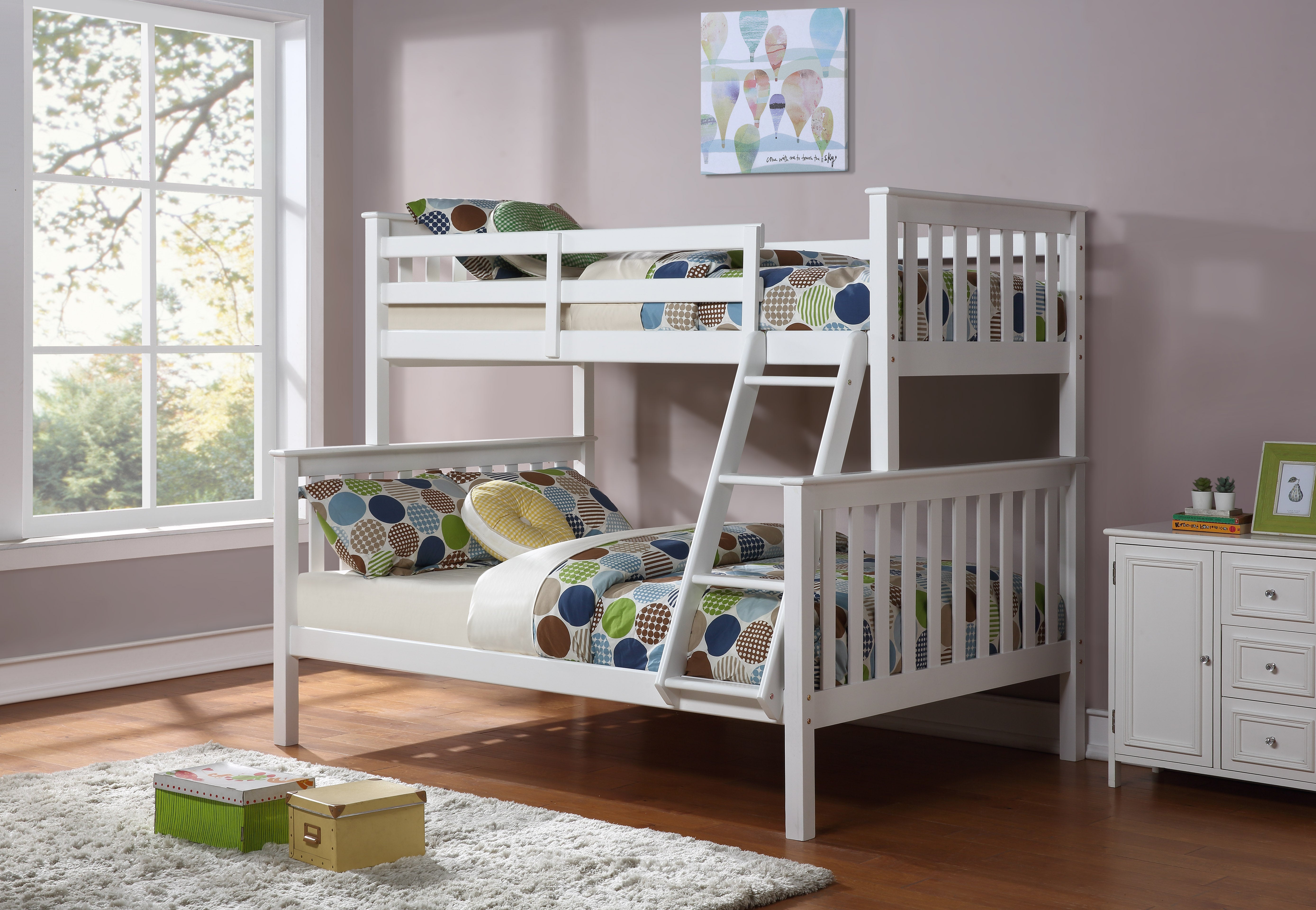 Made from Solid Wood and Wood Veneers Bunk Bed – B-102W (Single/Double)