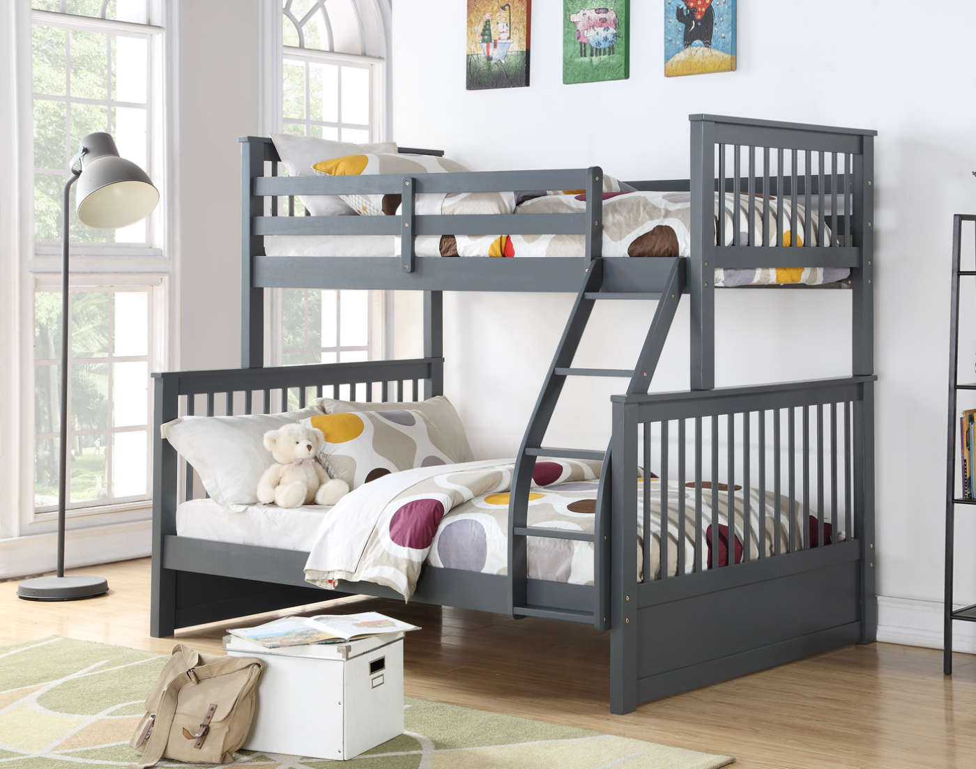 Made from Solid Wood and Wood Veneers Bunk Bed – B-122G (Single/Double)