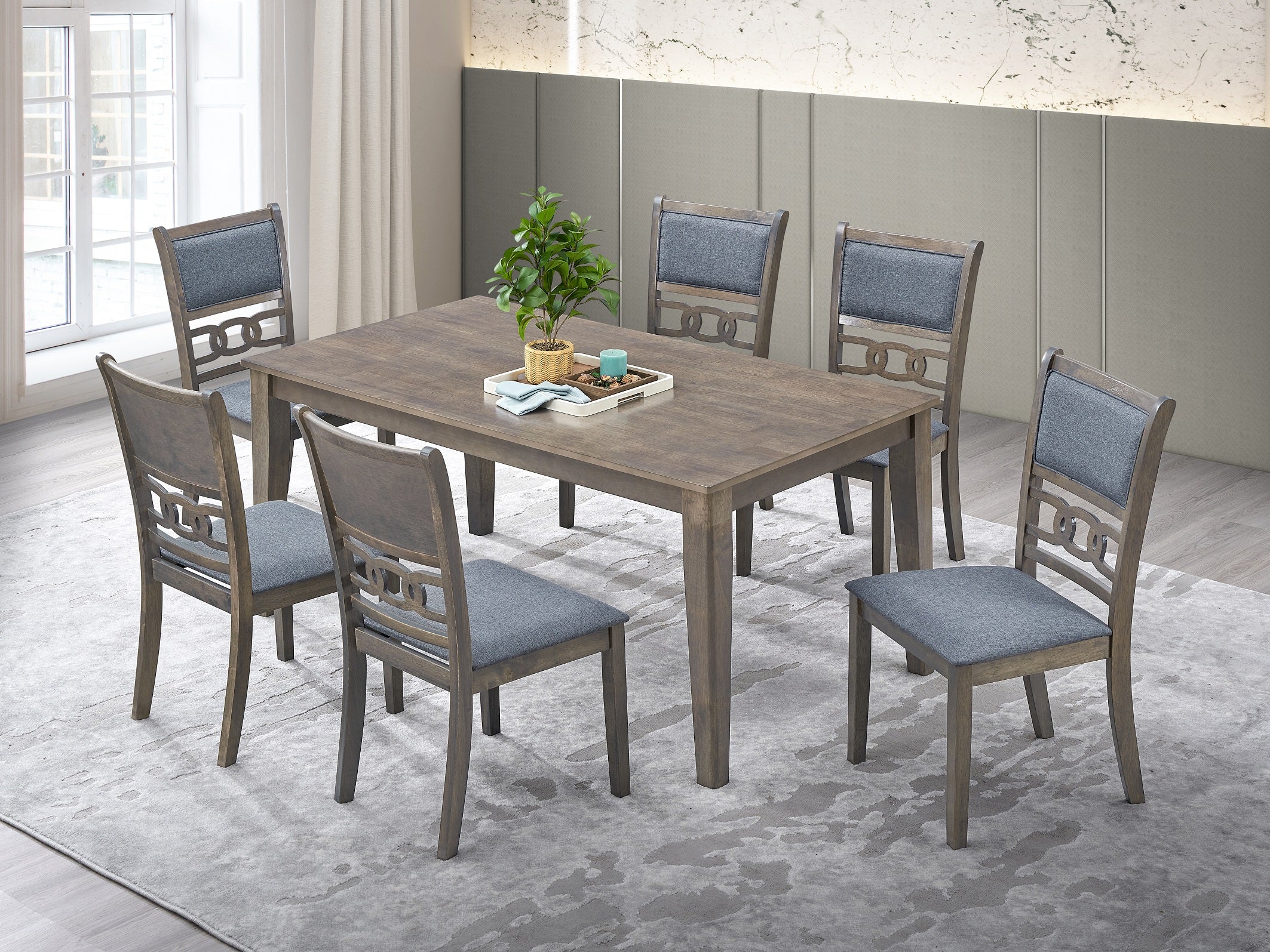 Dark Grey Fabric Upholstered Cushion Seats Dinette Set – T-1080 C-1084