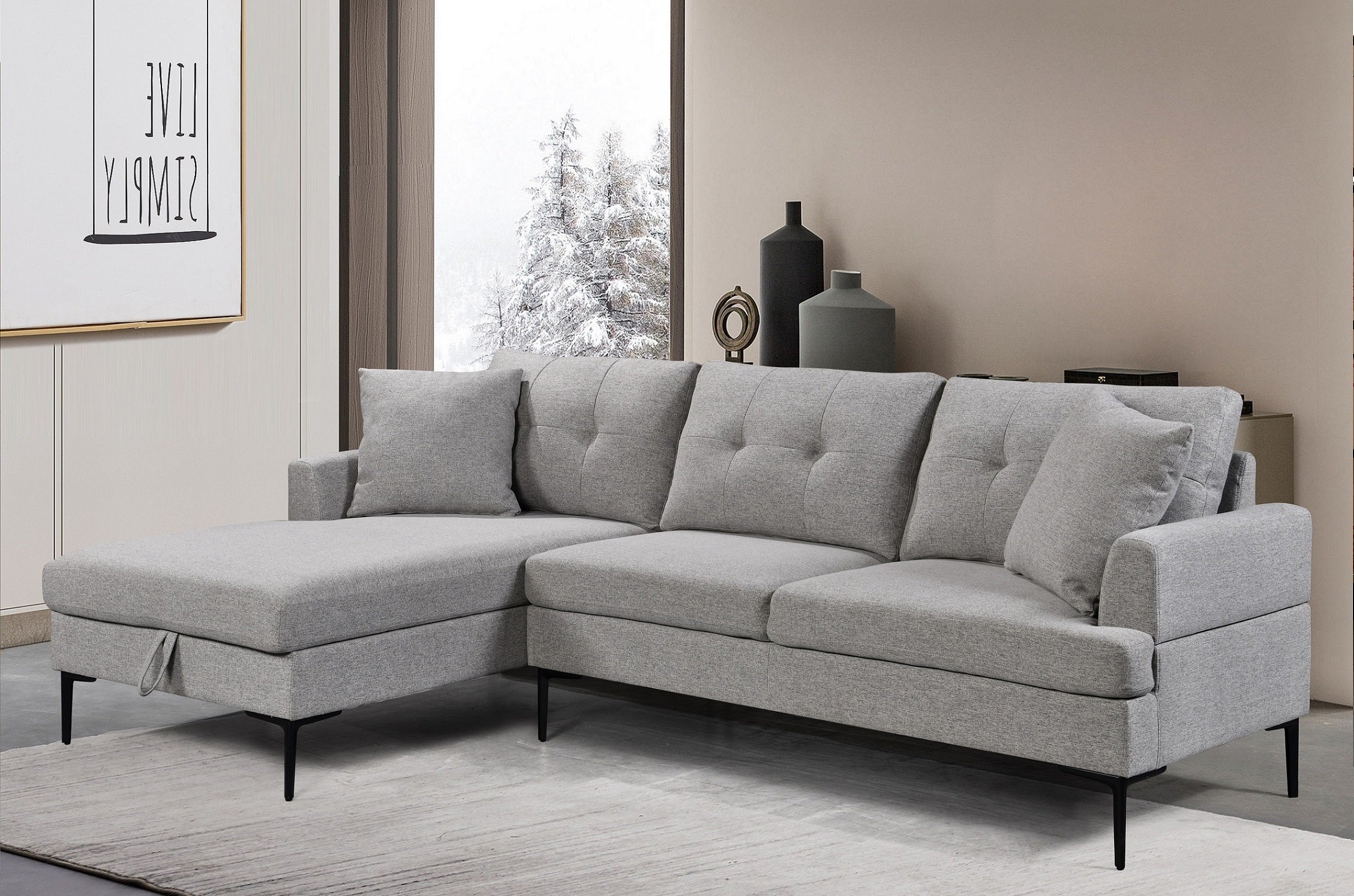 Light Grey Tufted U-Shape Sectional Sofa – IF-9060 LHF