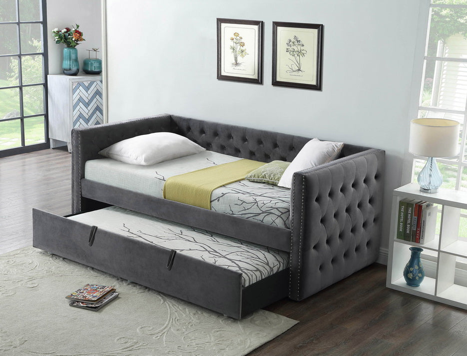 Charcoal Tufted Daybed with Trundle – IF-305