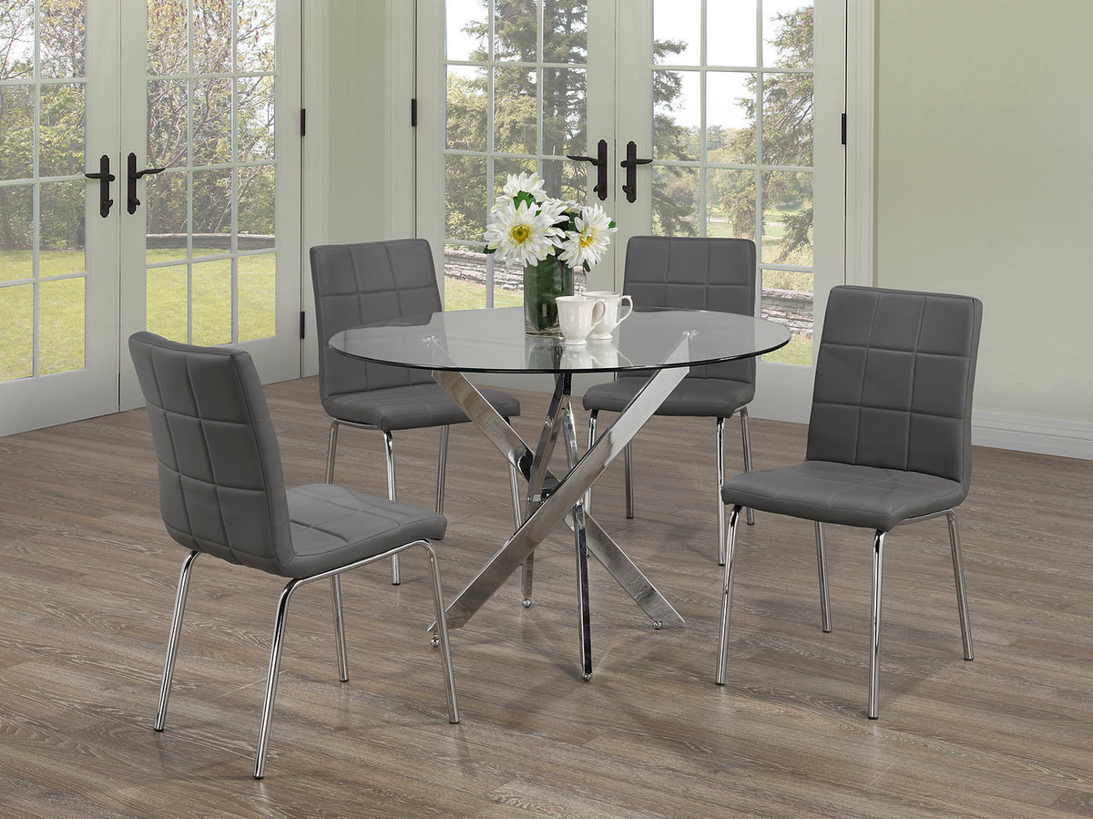 10mm Tempered Clear Glass with Chrome Legs Dinette Set – T-1447 C-1762