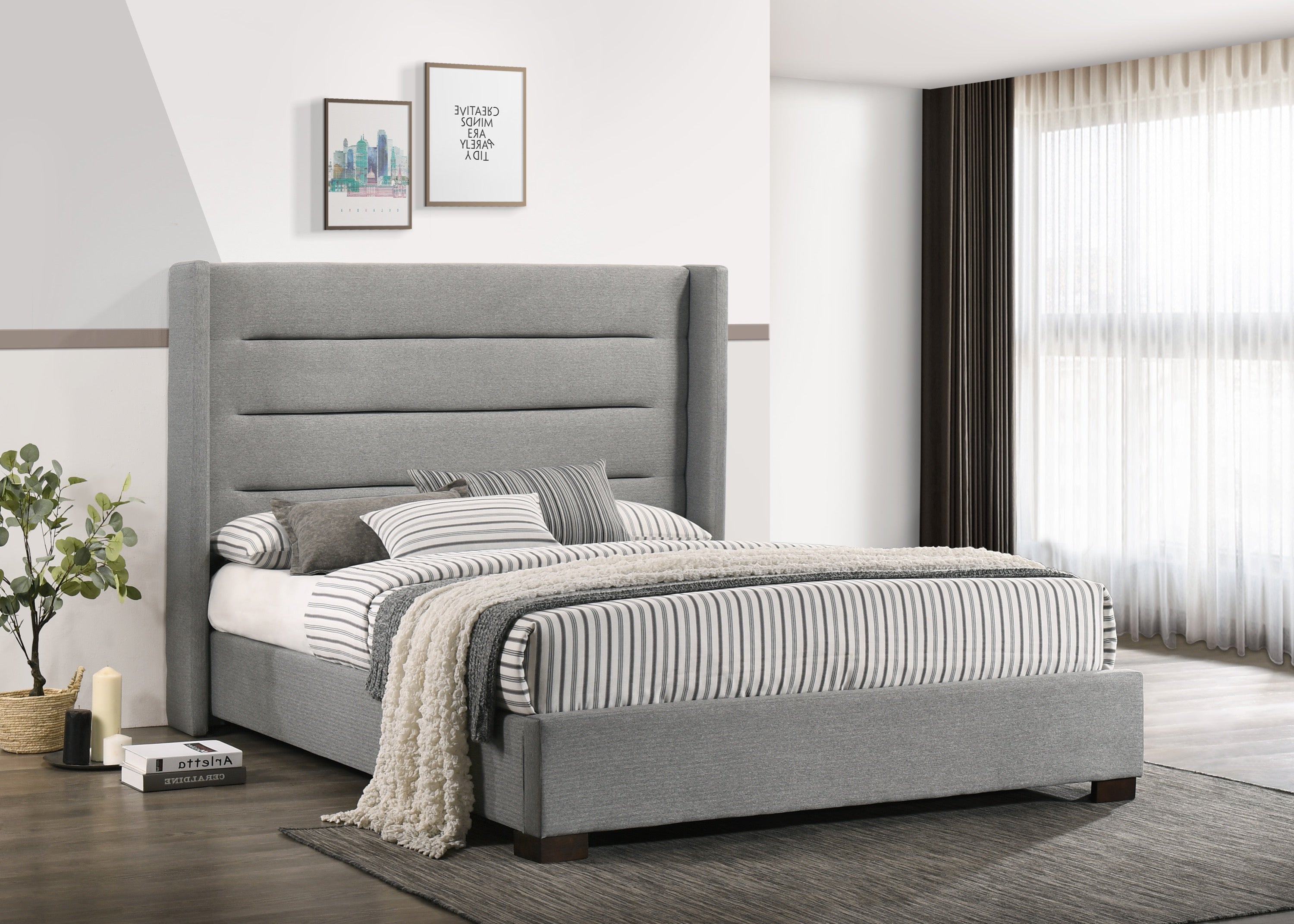 Image of if-5241 - queen or king bed - platform bed includes mattress support.