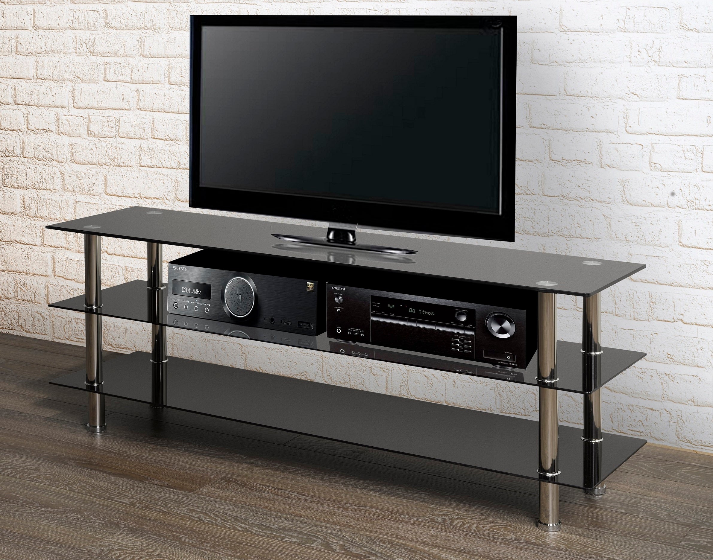 Black Teperred Glass with Chrome Legs TV Stand – IF-5000