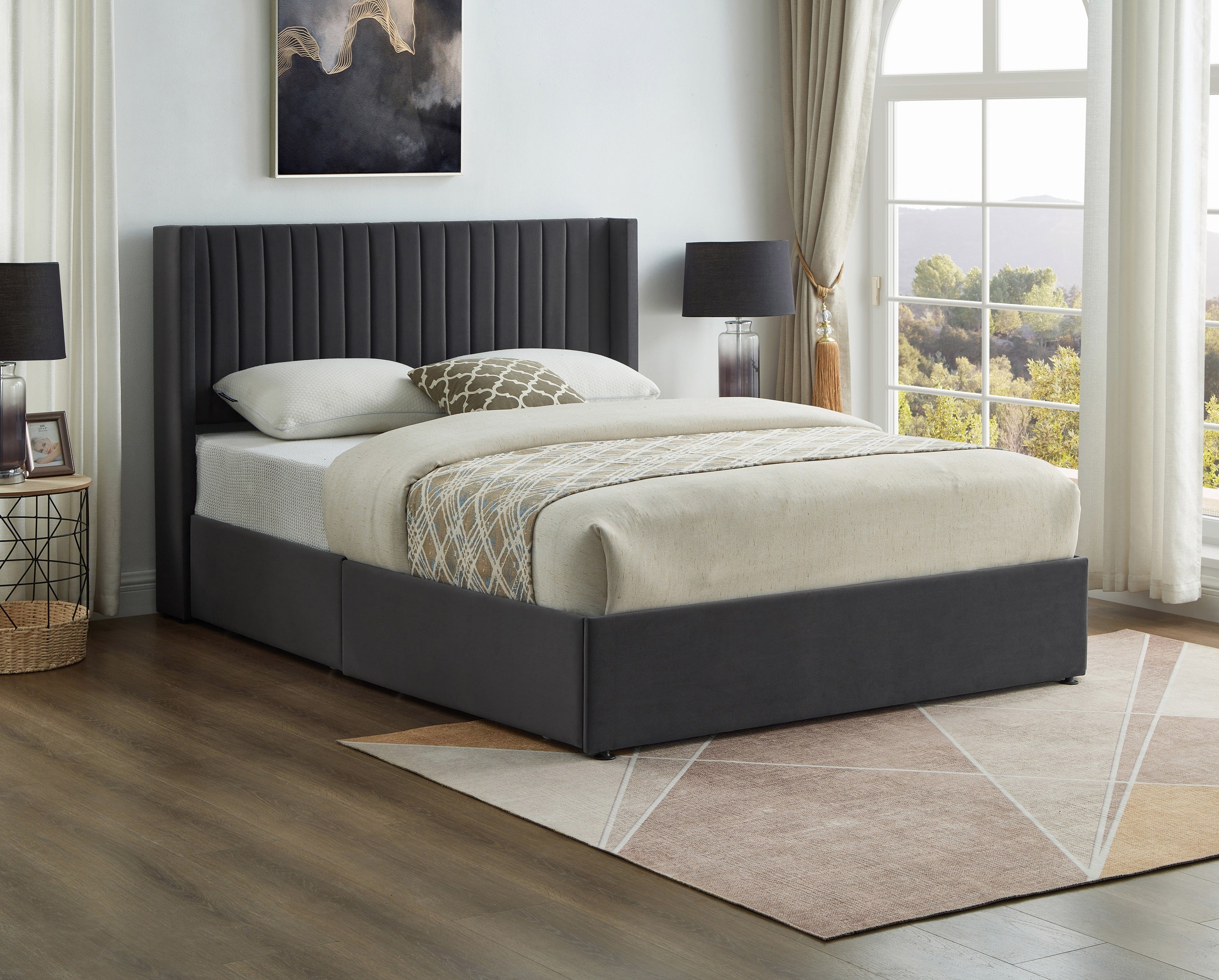 Charcoal Channel-Tufted Platform Bed – IF-5408