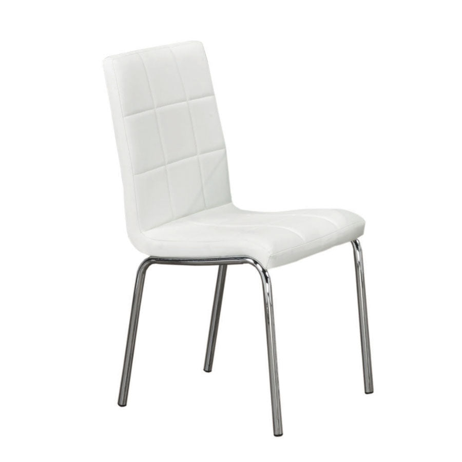 White Quilted Faux Leather Dining Chair with Chrome Legs – C-1761
