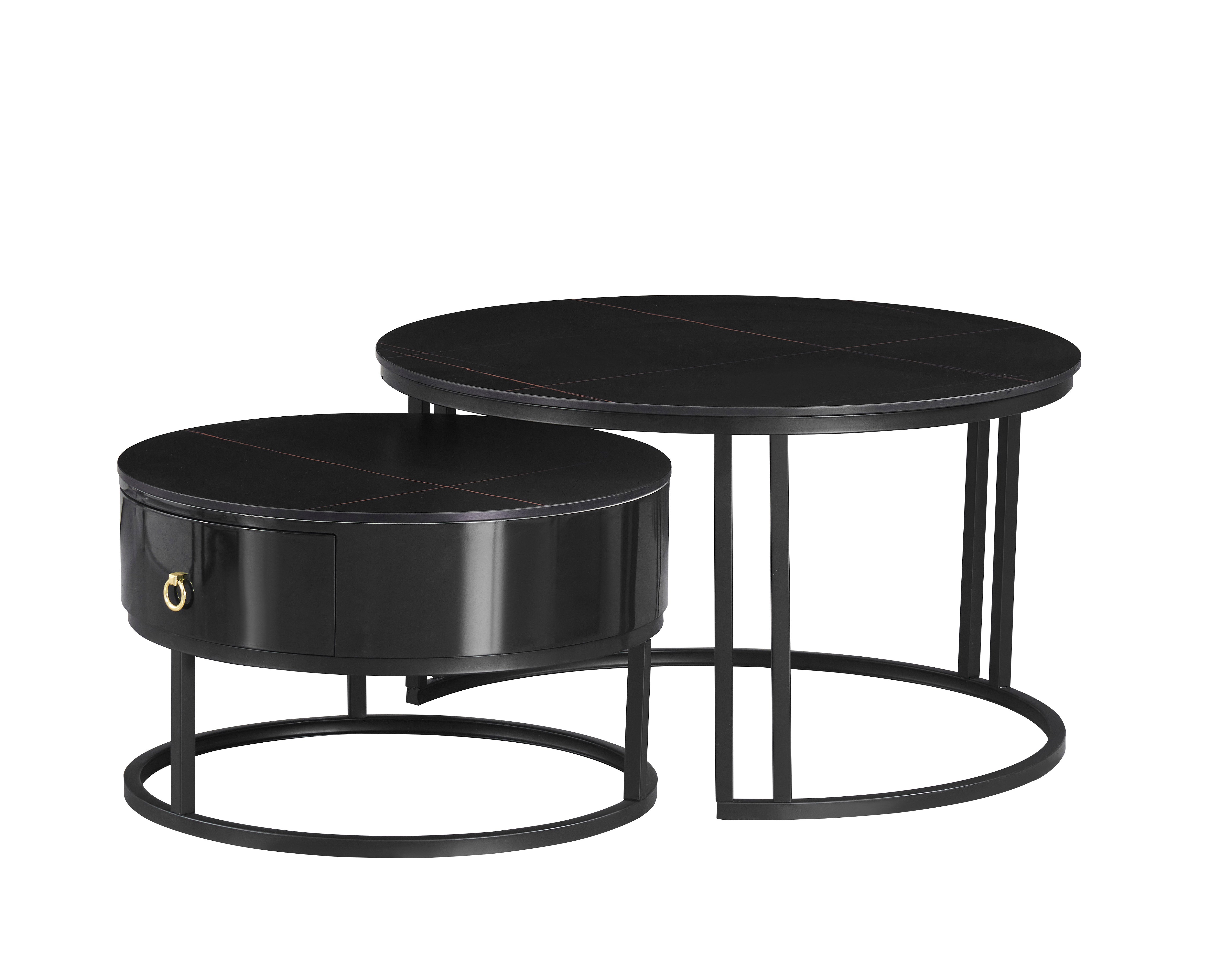 Marquina Midnight Black Stone Top With Black Steel Base Coffee / Side Table – IF-2667